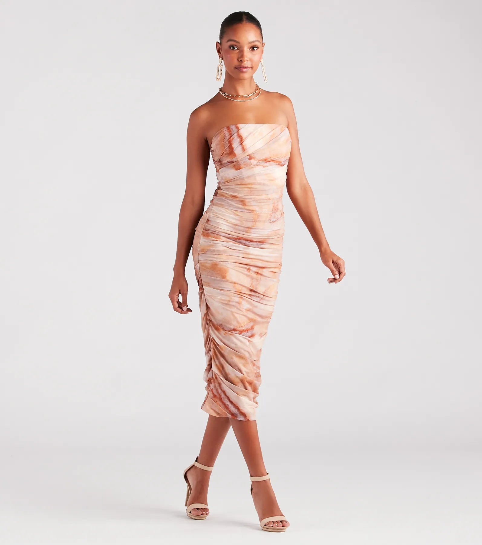 Day Dreamer Strapless Abstract Midi Dress