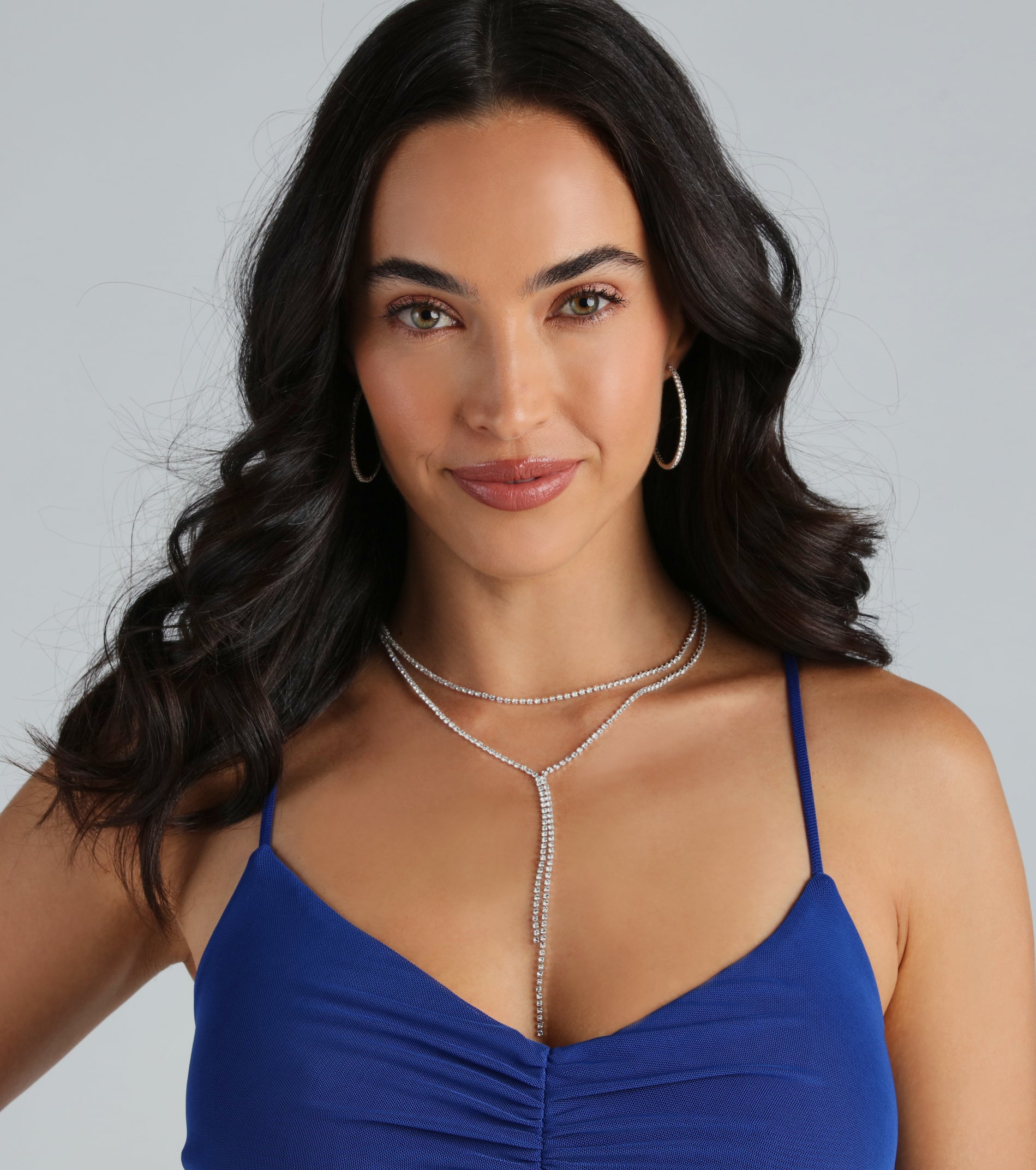 Layered In Rhinestone Lariat Necklace