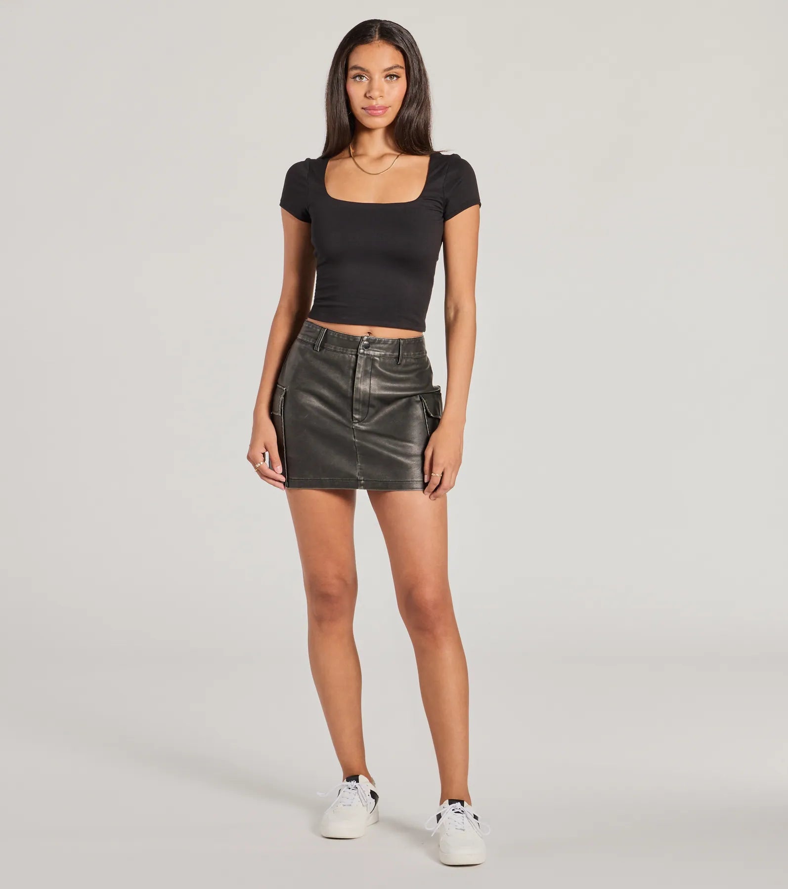 Edgy Cuteness High-Rise Cargo Faux Leather Mini Skort