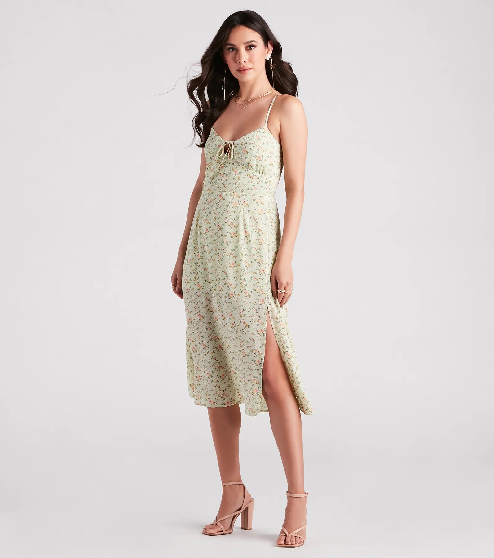 Strolling The Garden Floral Chiffon Midi Dress