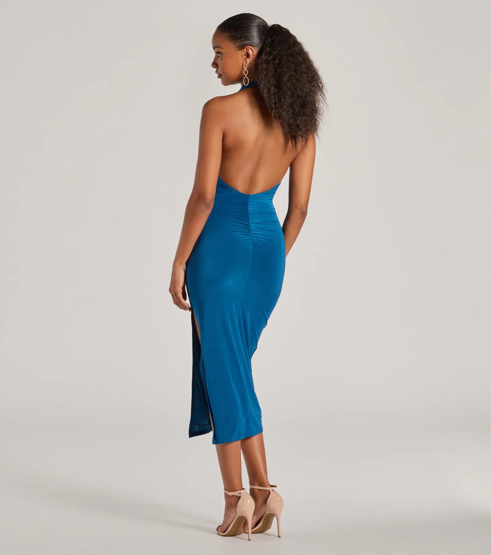 Arrive Like A Vision Scoop Halter Midi Dress