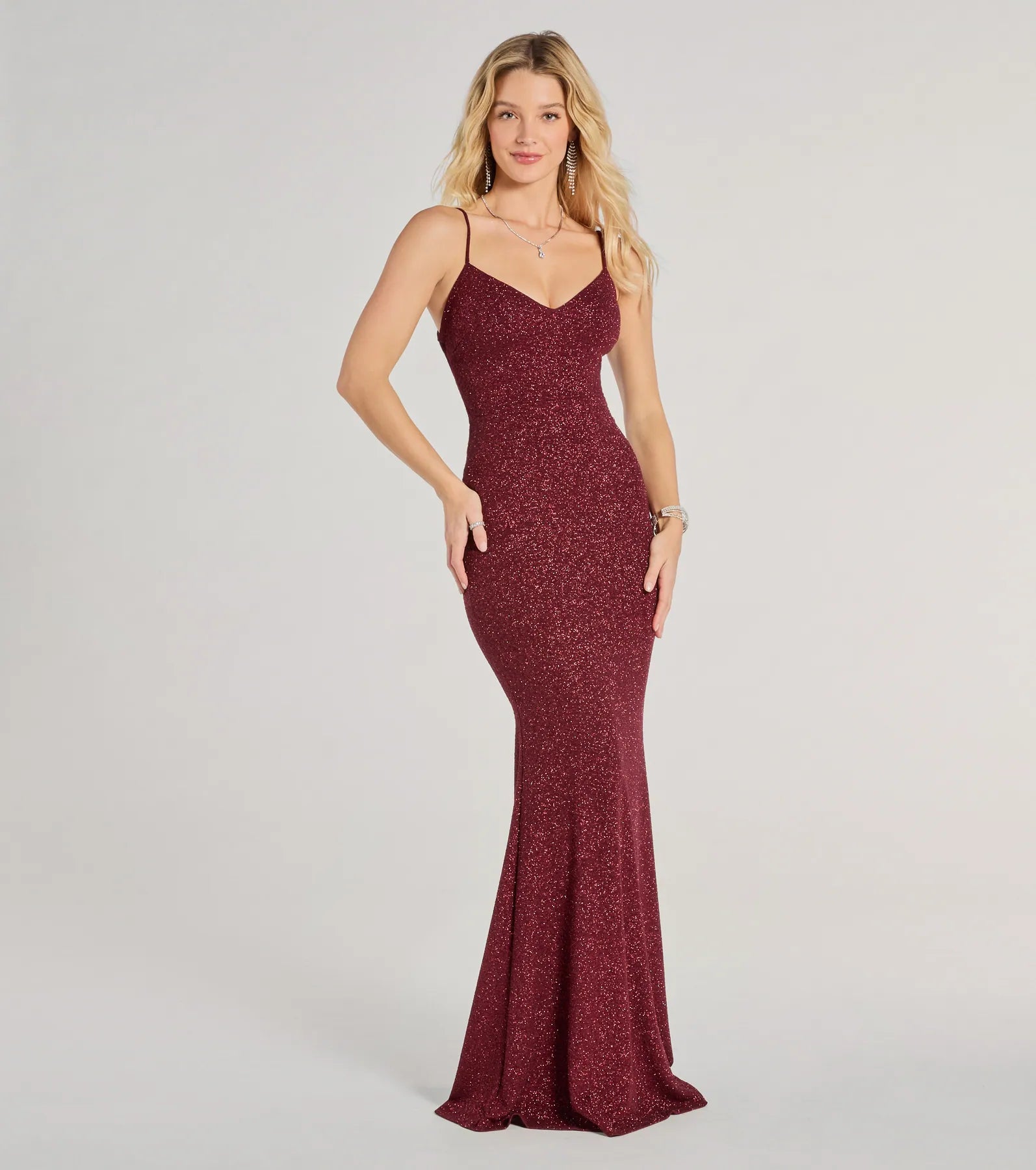 Tricia V-Neck Open Back Mermaid Glitter Formal Dress