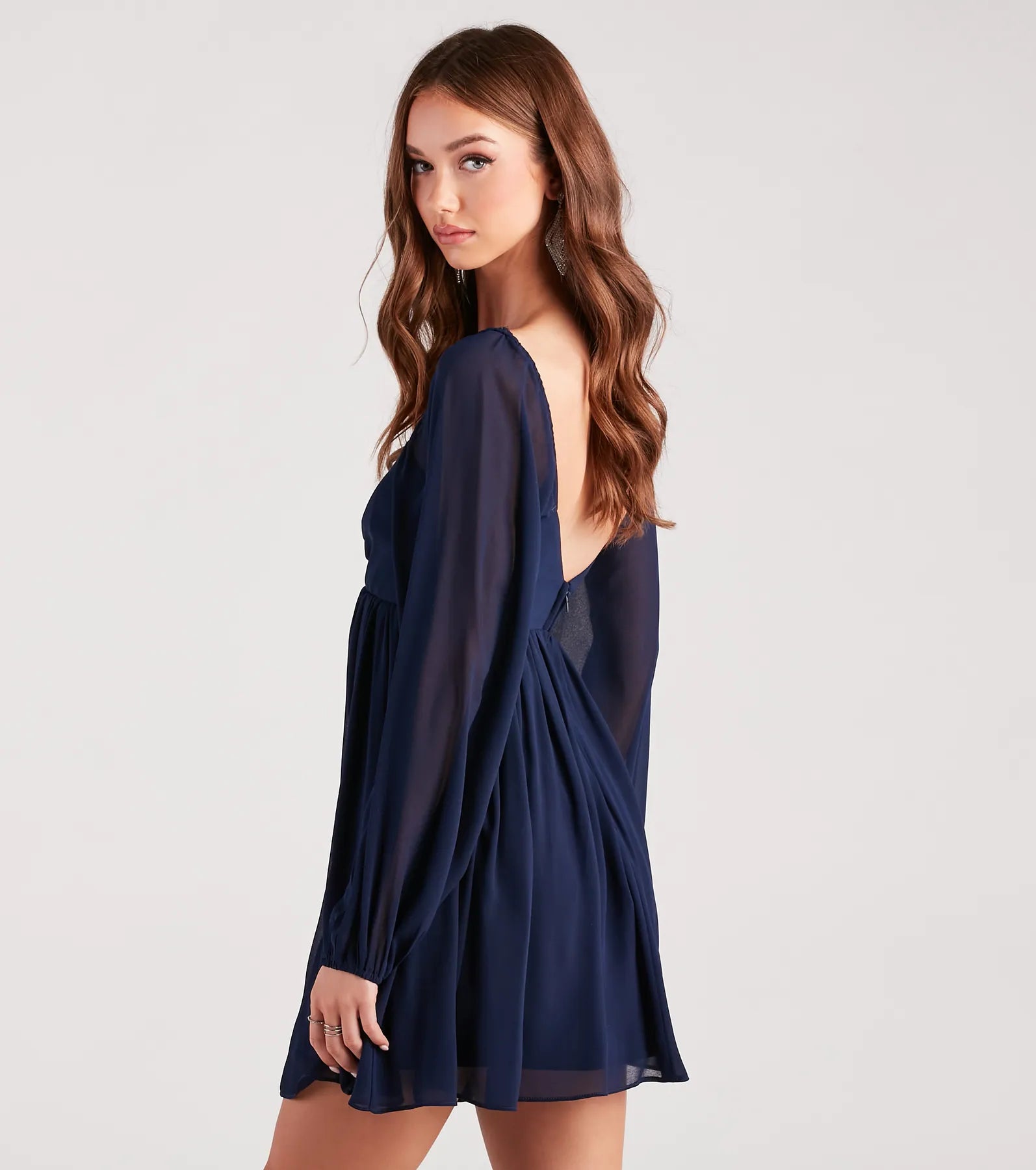 Flowy Feels Chiffon Long Sleeve Babydoll Dress