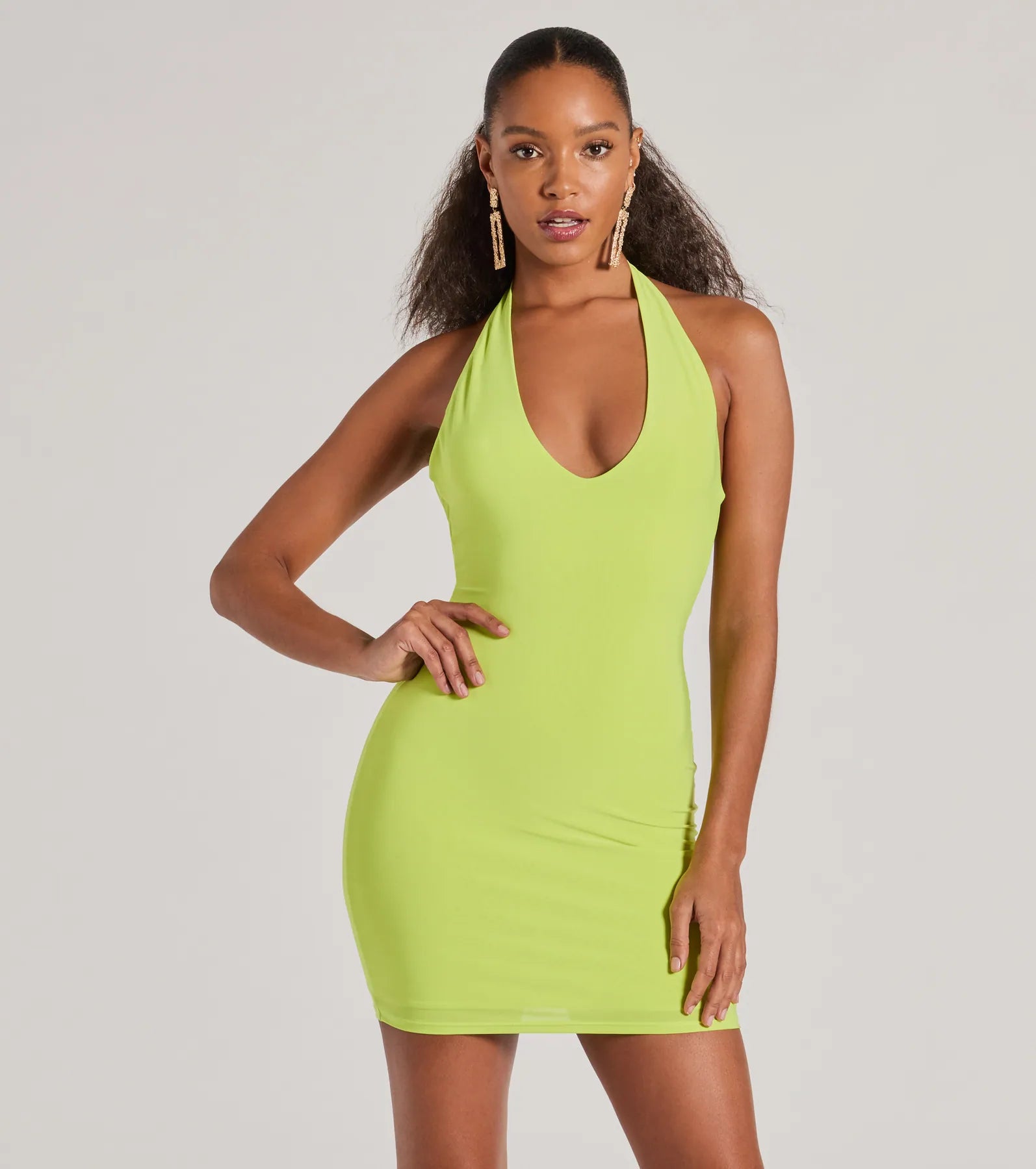 Sultry Moves Plunging Halter Bodycon Mini Dress