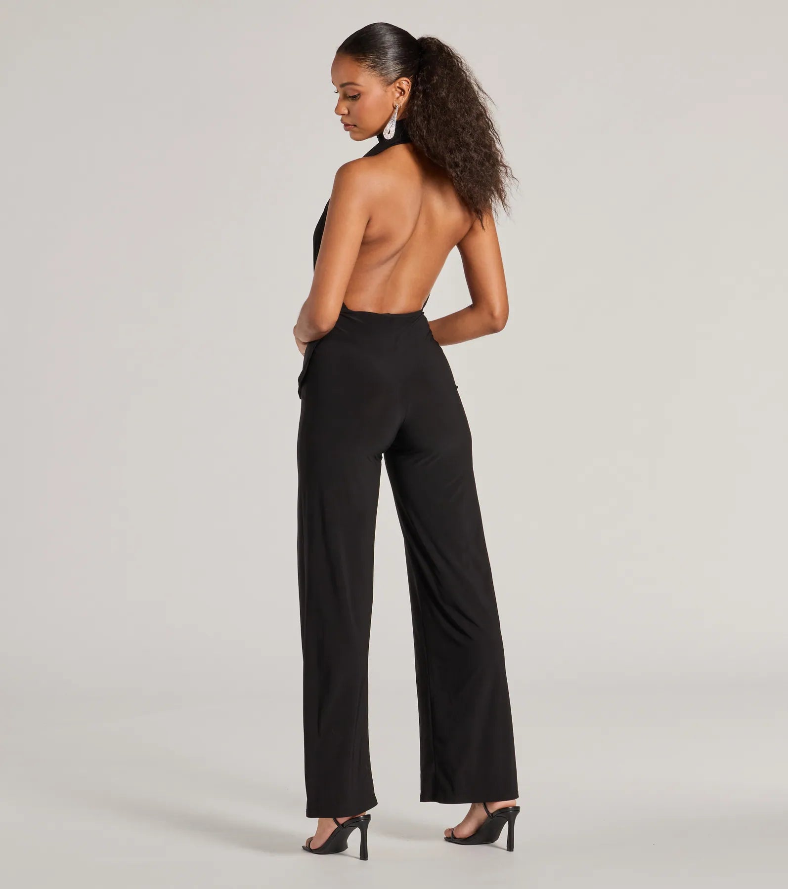 Chic Position Plunge Scarf Straight-Leg Jumpsuit