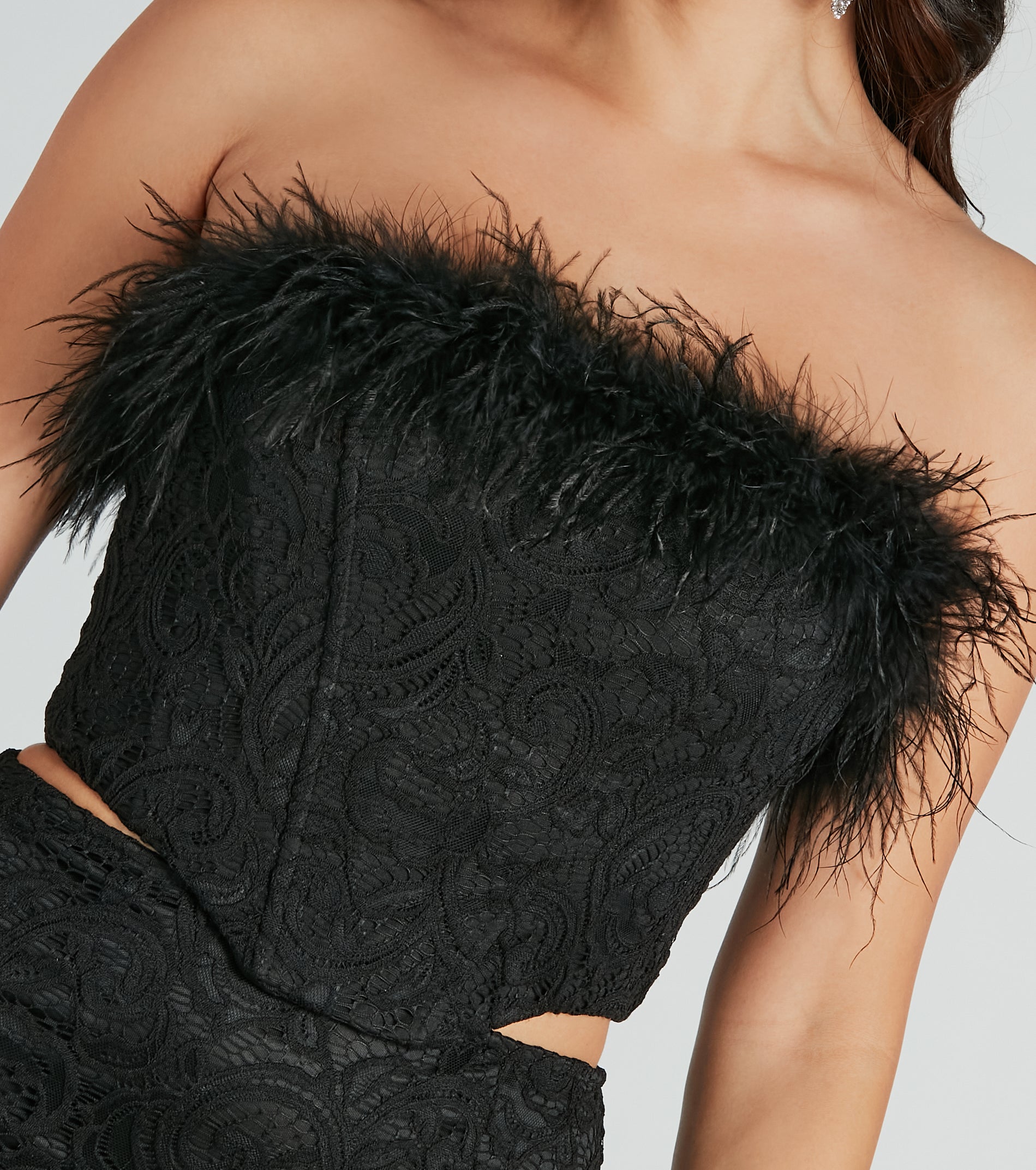 Romantic Mood Floral Lace Marabou Bustier