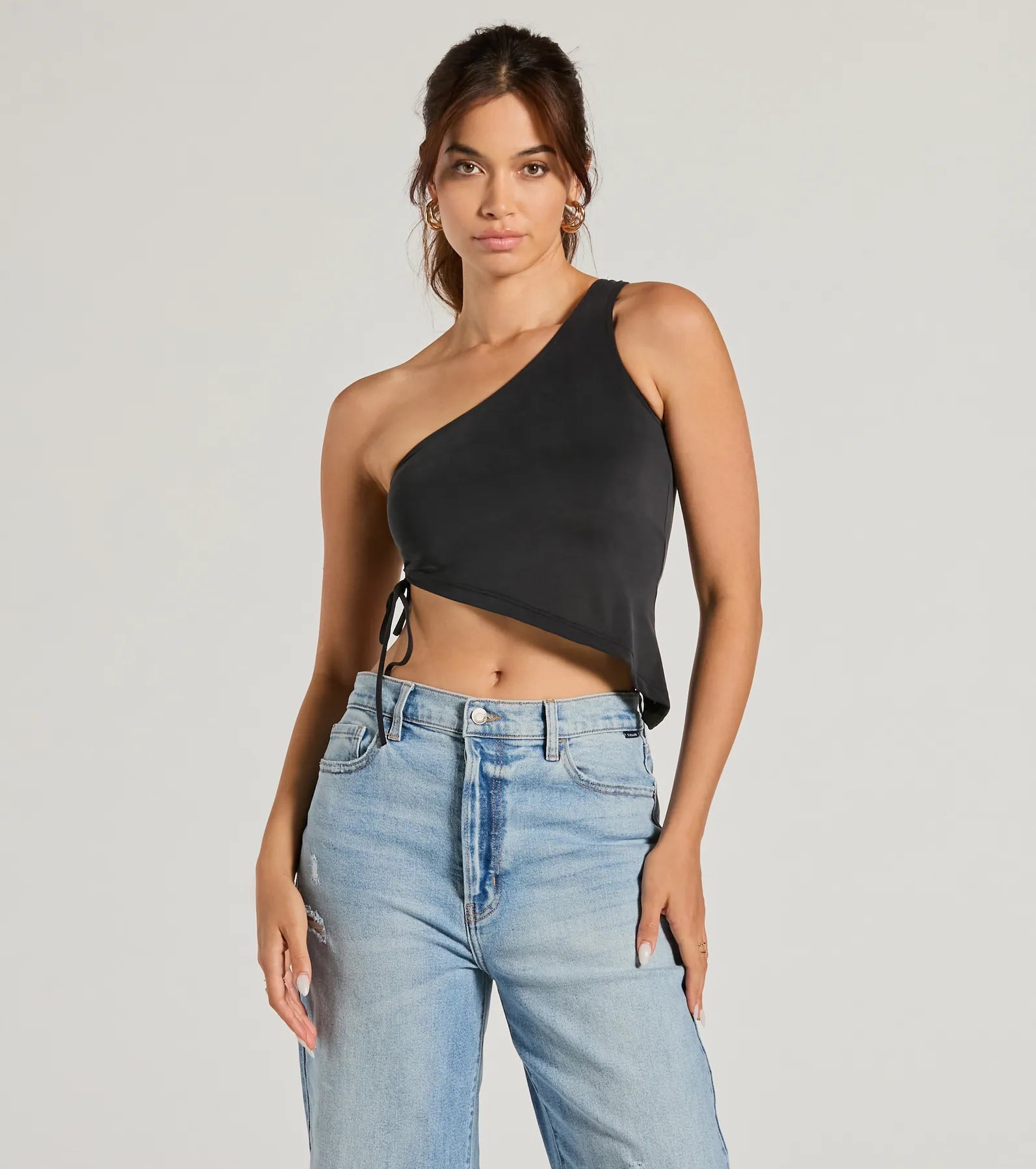 Mentionable Flirt One-Shoulder Asymmetrical Crop Top