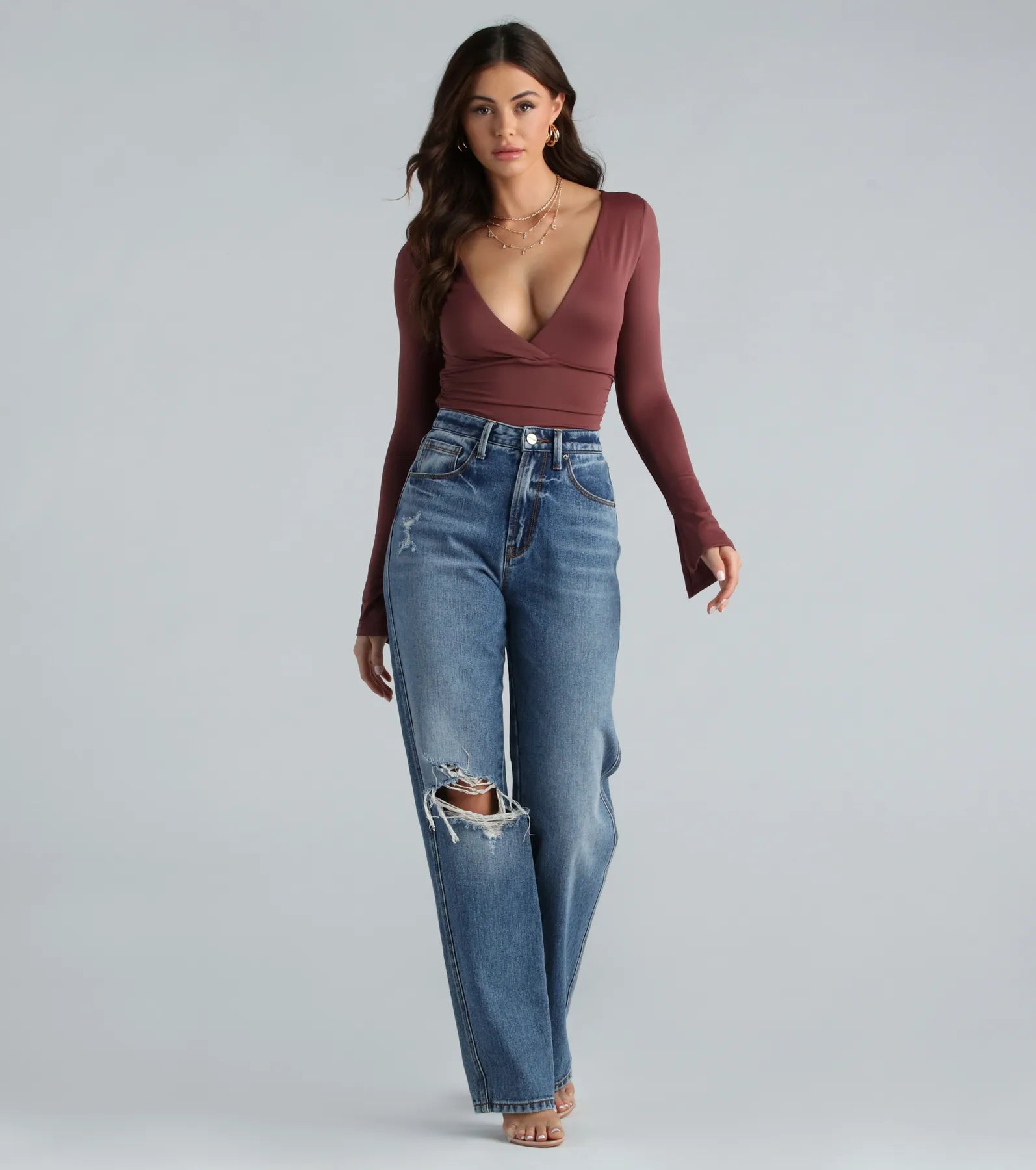 Smooth Silhouette V-Neck Surplice Bodysuit