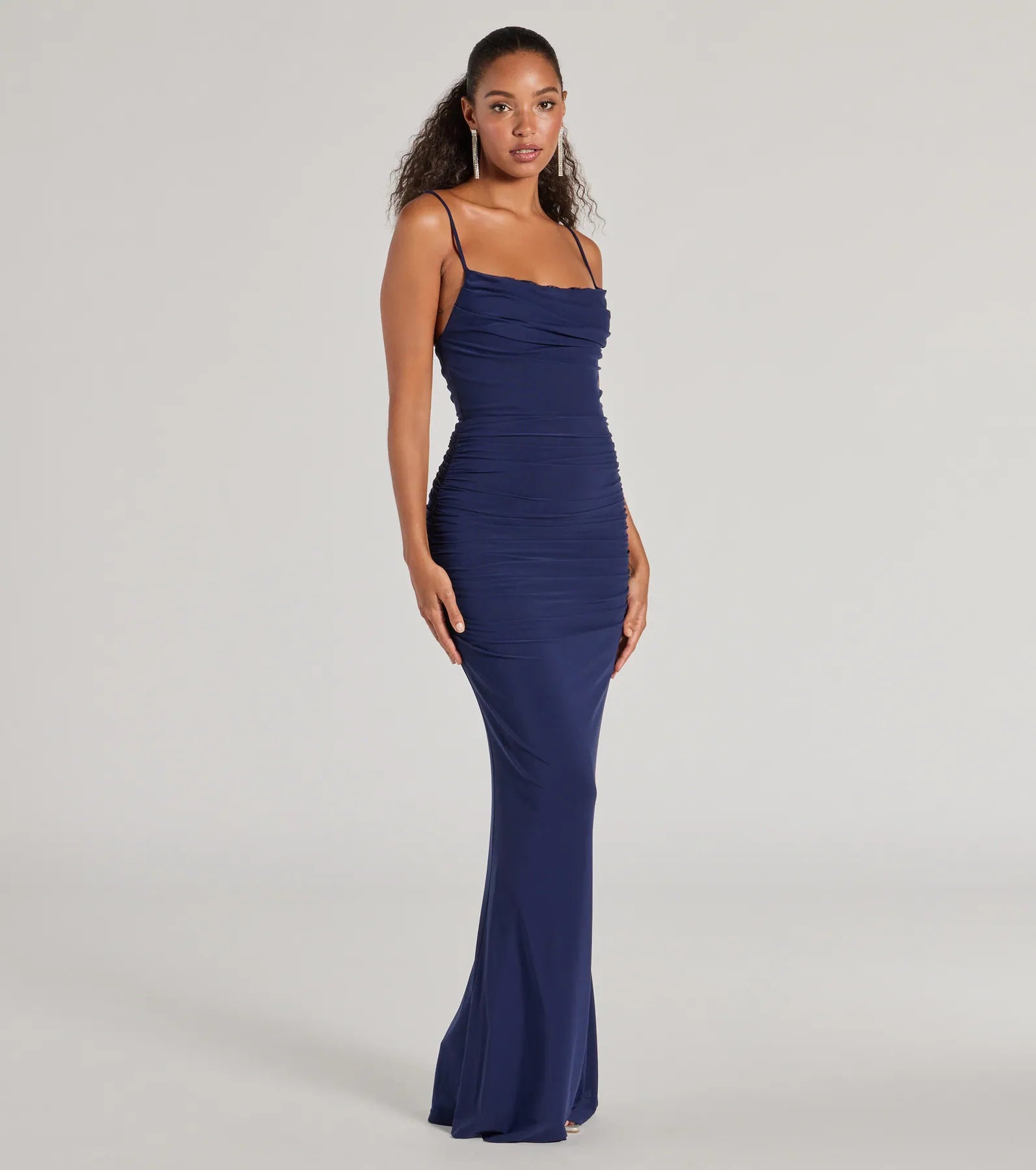 Julane Cowl Neck Ruched Mermaid Dress