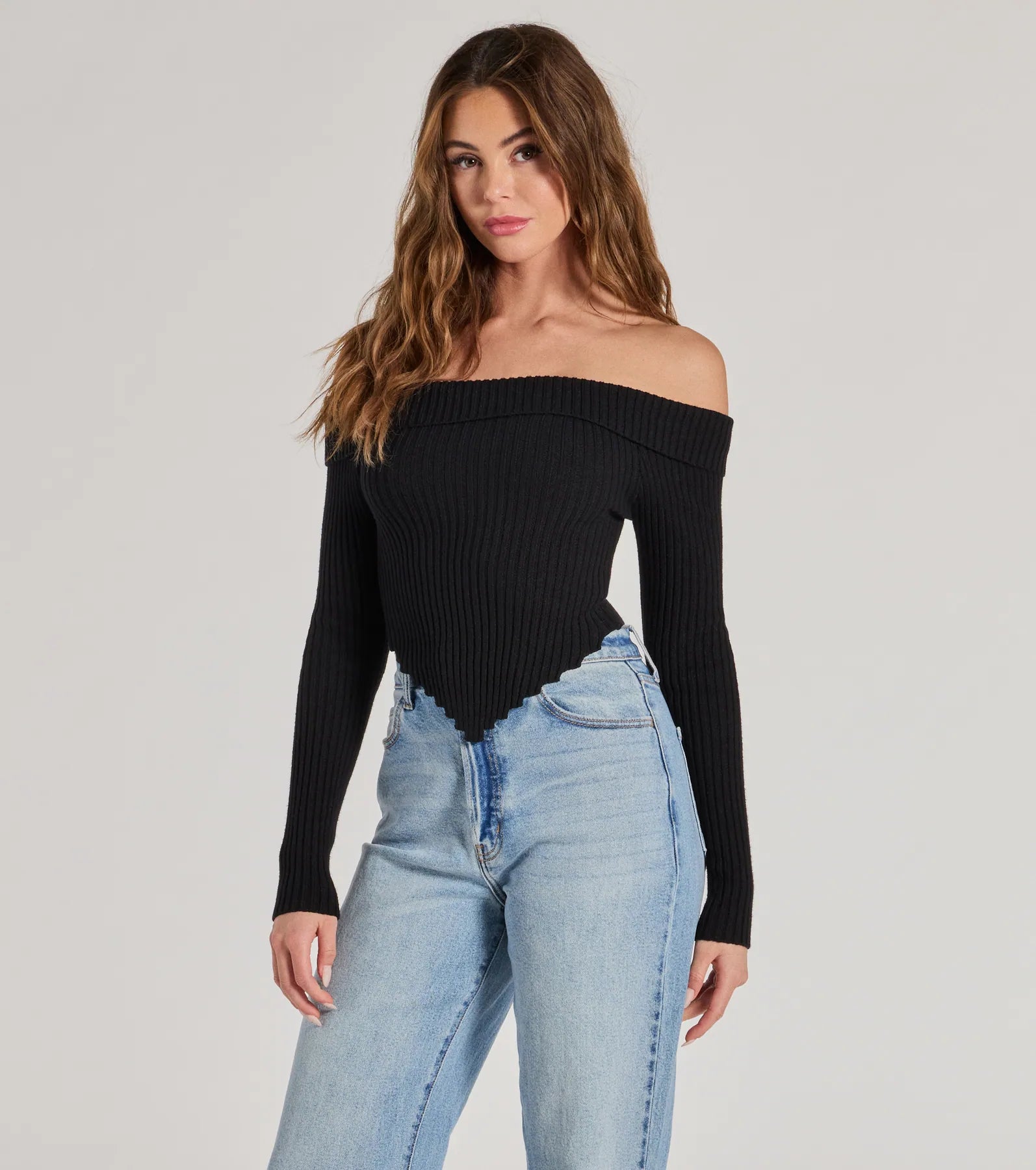 Trendy Textures Ribbed Knit Off-The-Shoulder Top