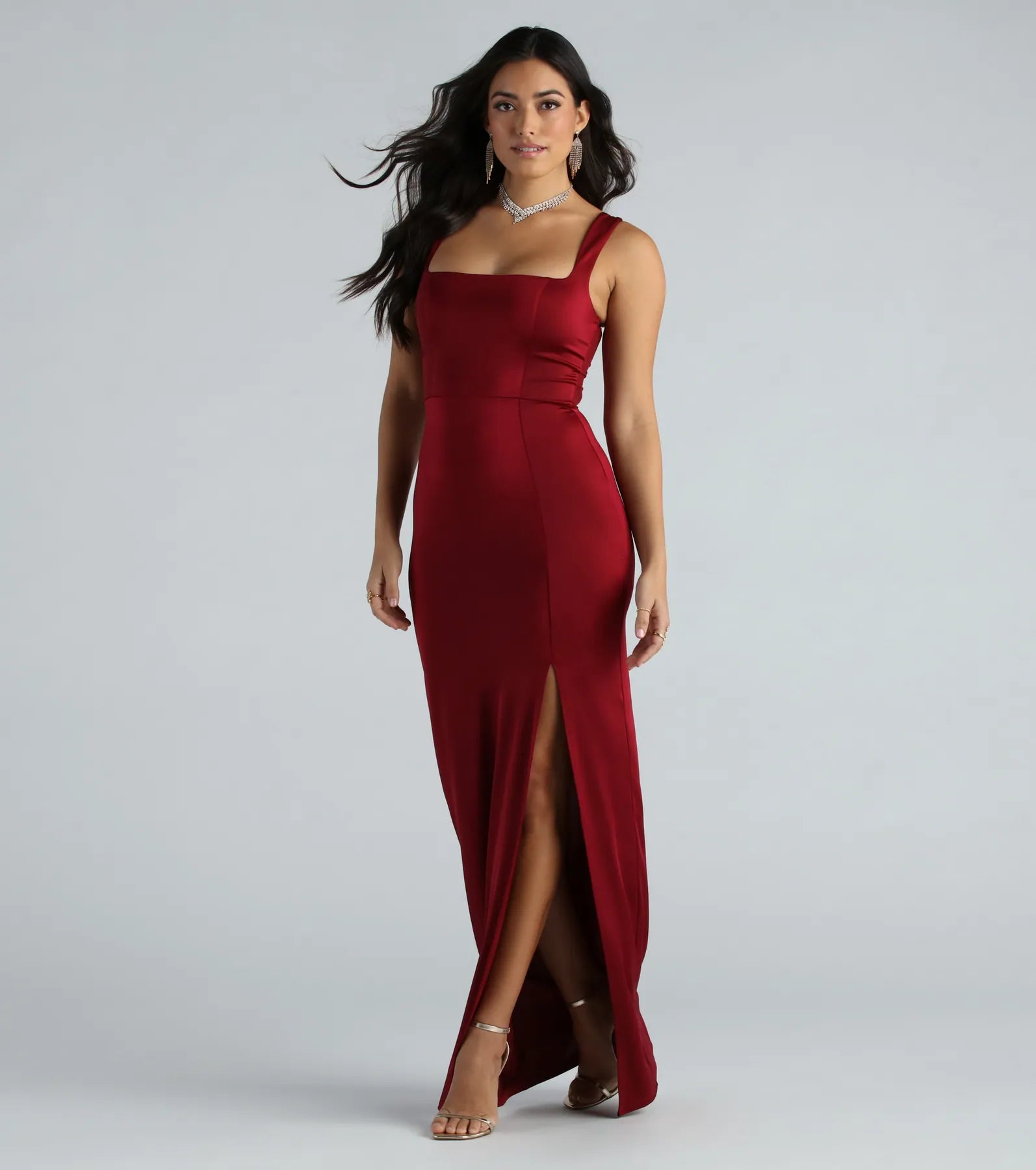 Megan Formal Square Neck Slim Long Dress