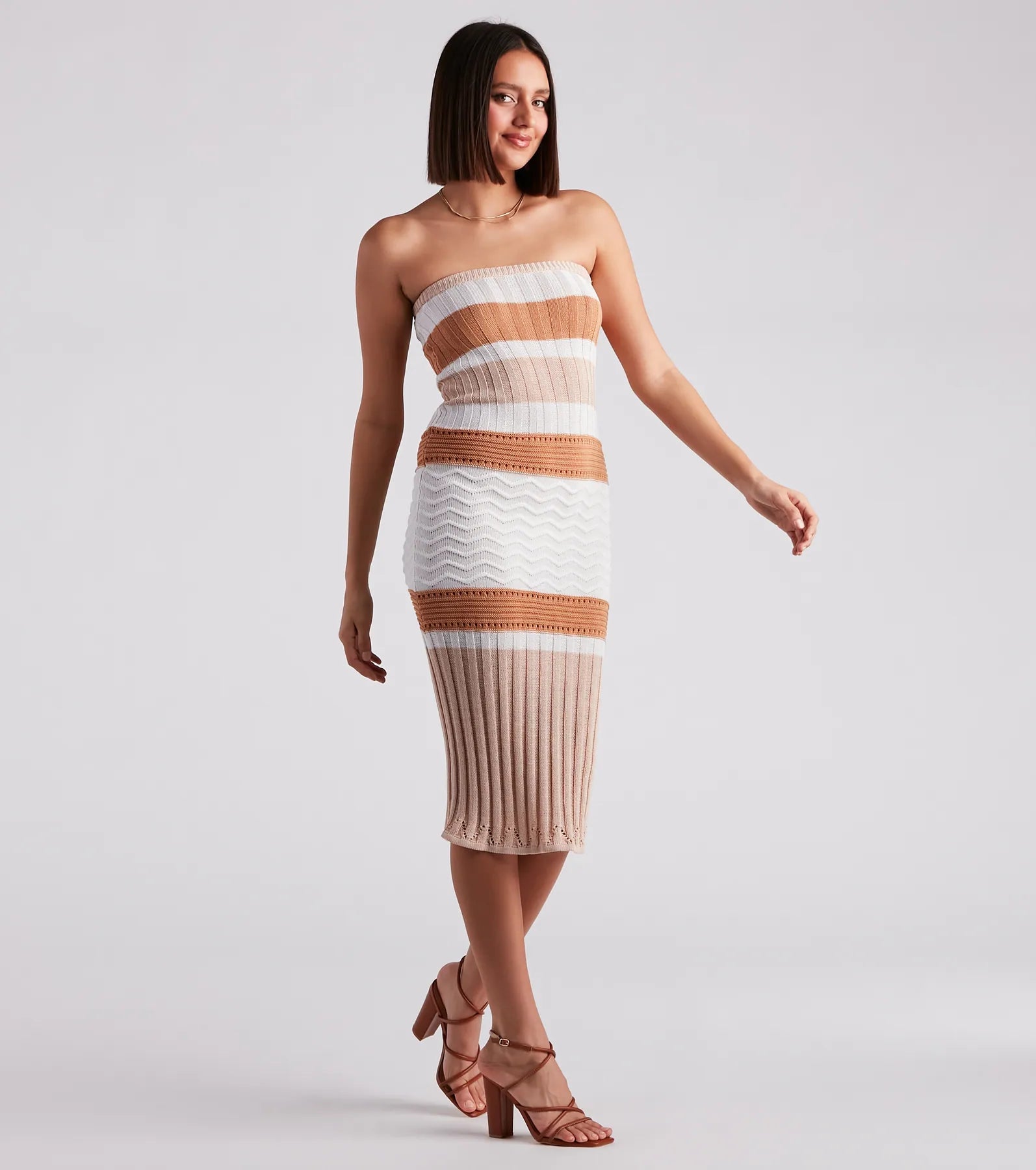 Weekend Date Striped Midi Sweater Dress