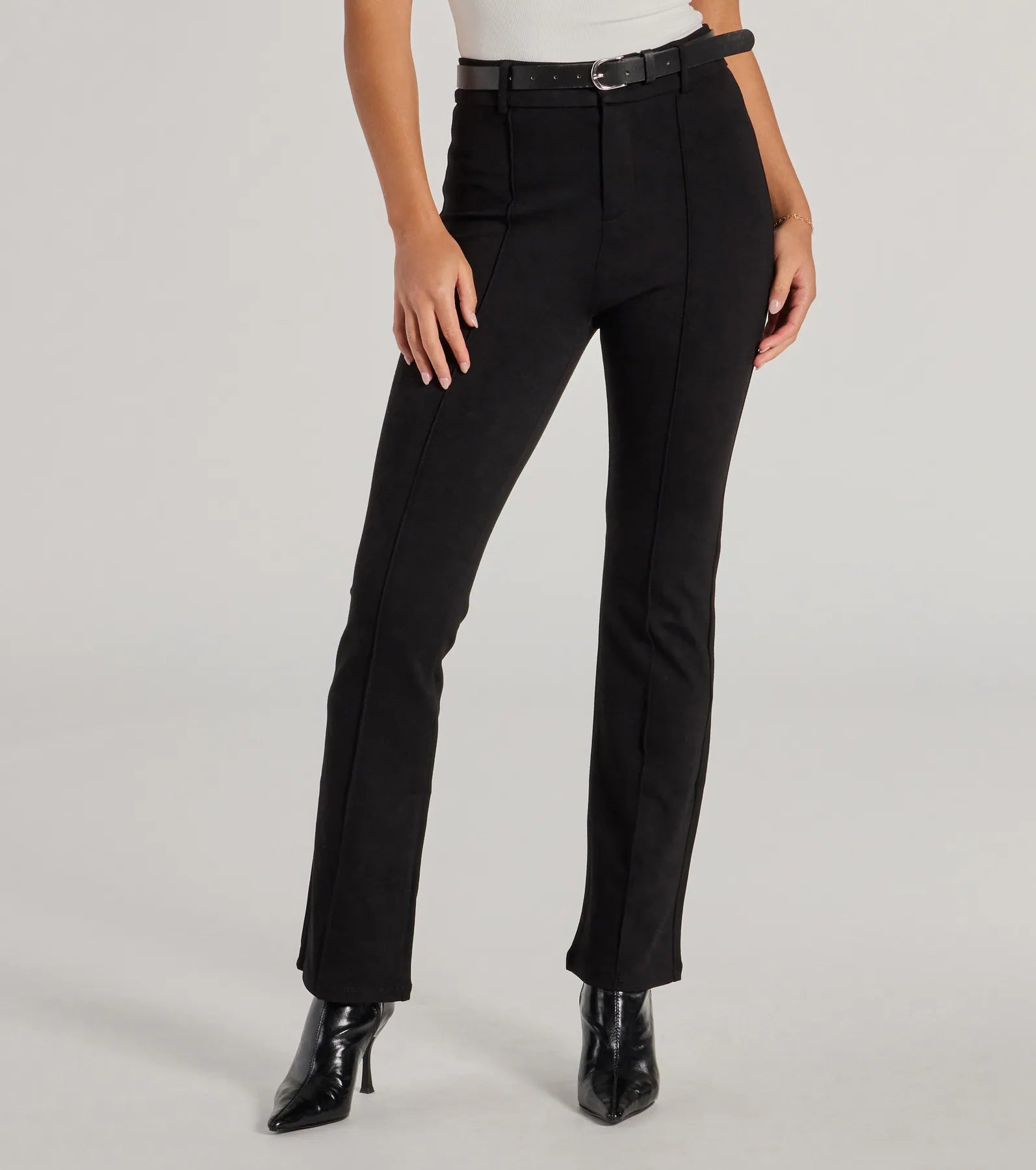 Modern Muse Ponte Knit Belted Tapered Pants