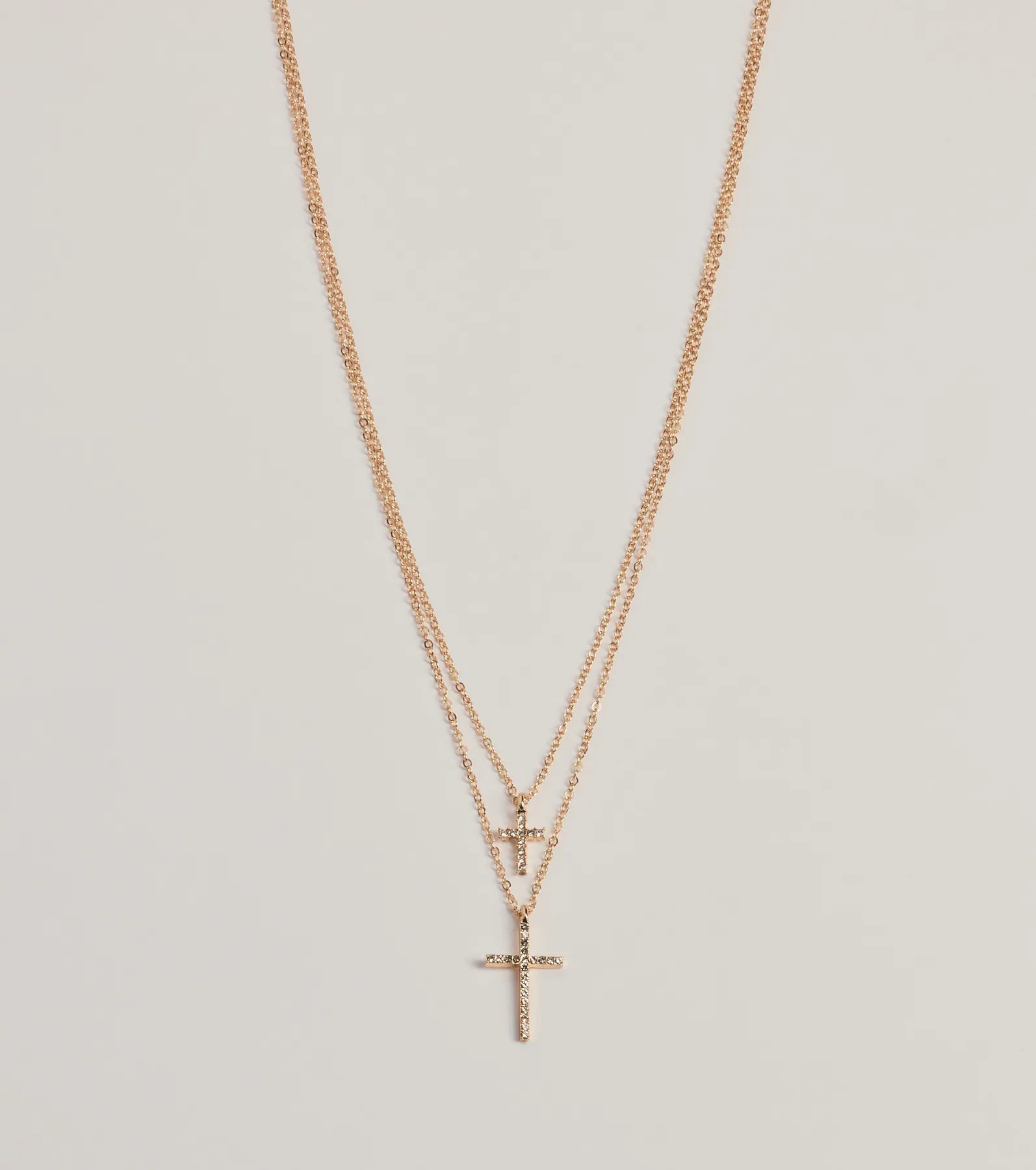 Chic Rhinestone Cross Charm Layered Necklace