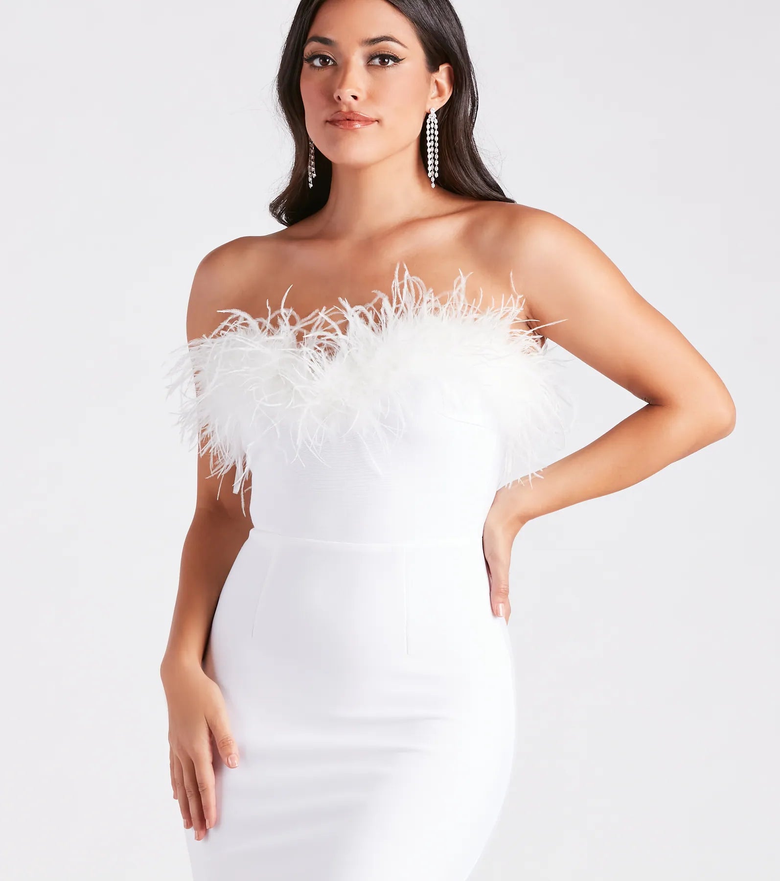 Olivia Formal Marabou Feather Bandage Dress