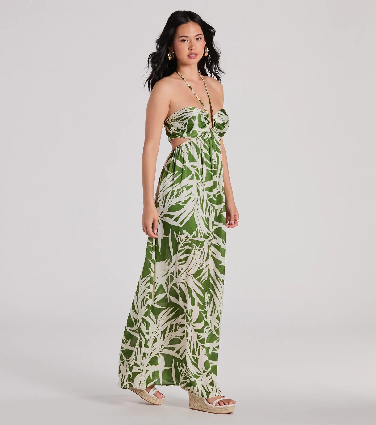 Bright Beauty Halter Cutout Tropical Maxi Dress