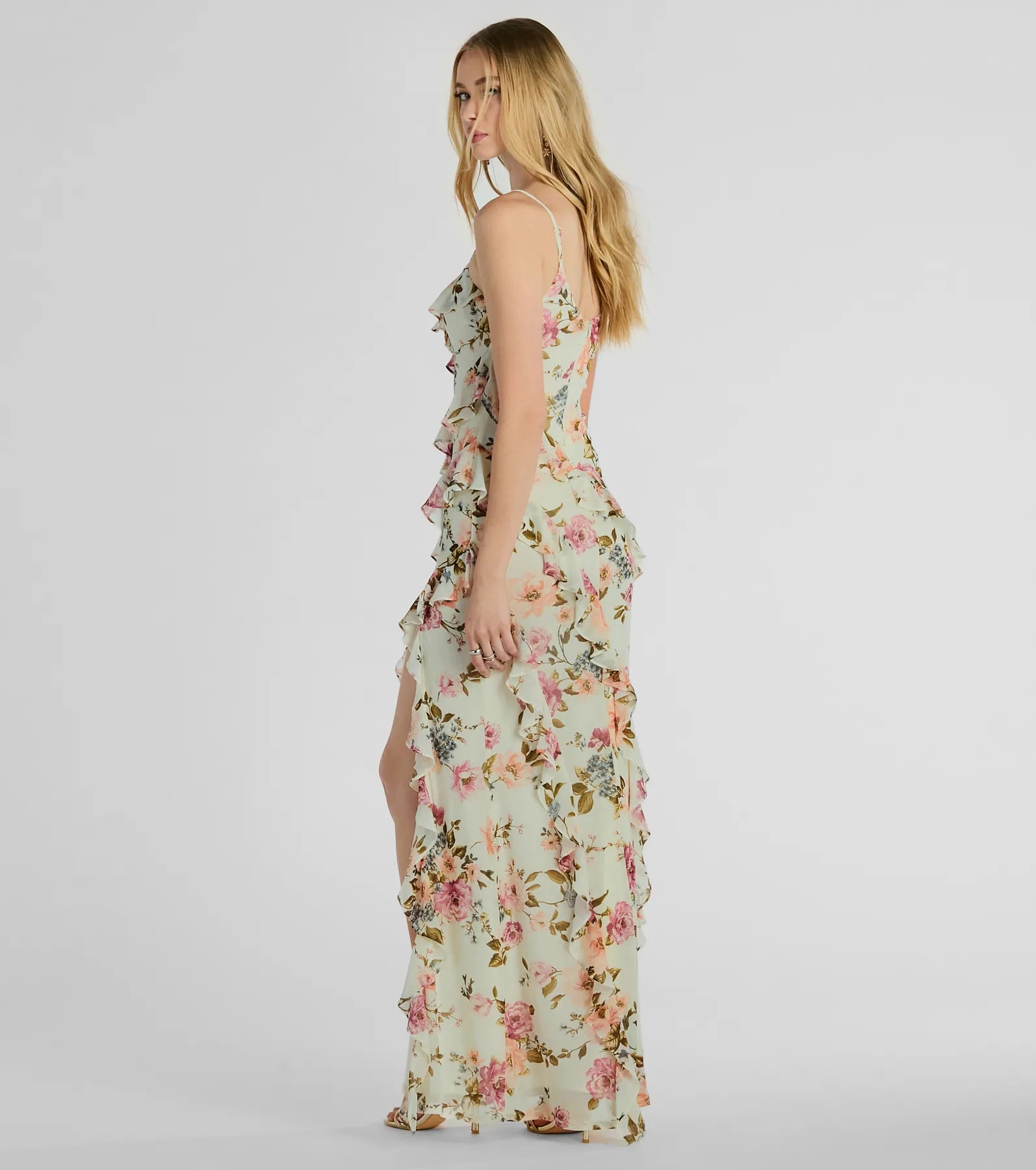 Helga V-Neck Ruffled Mermaid Floral Formal Dress