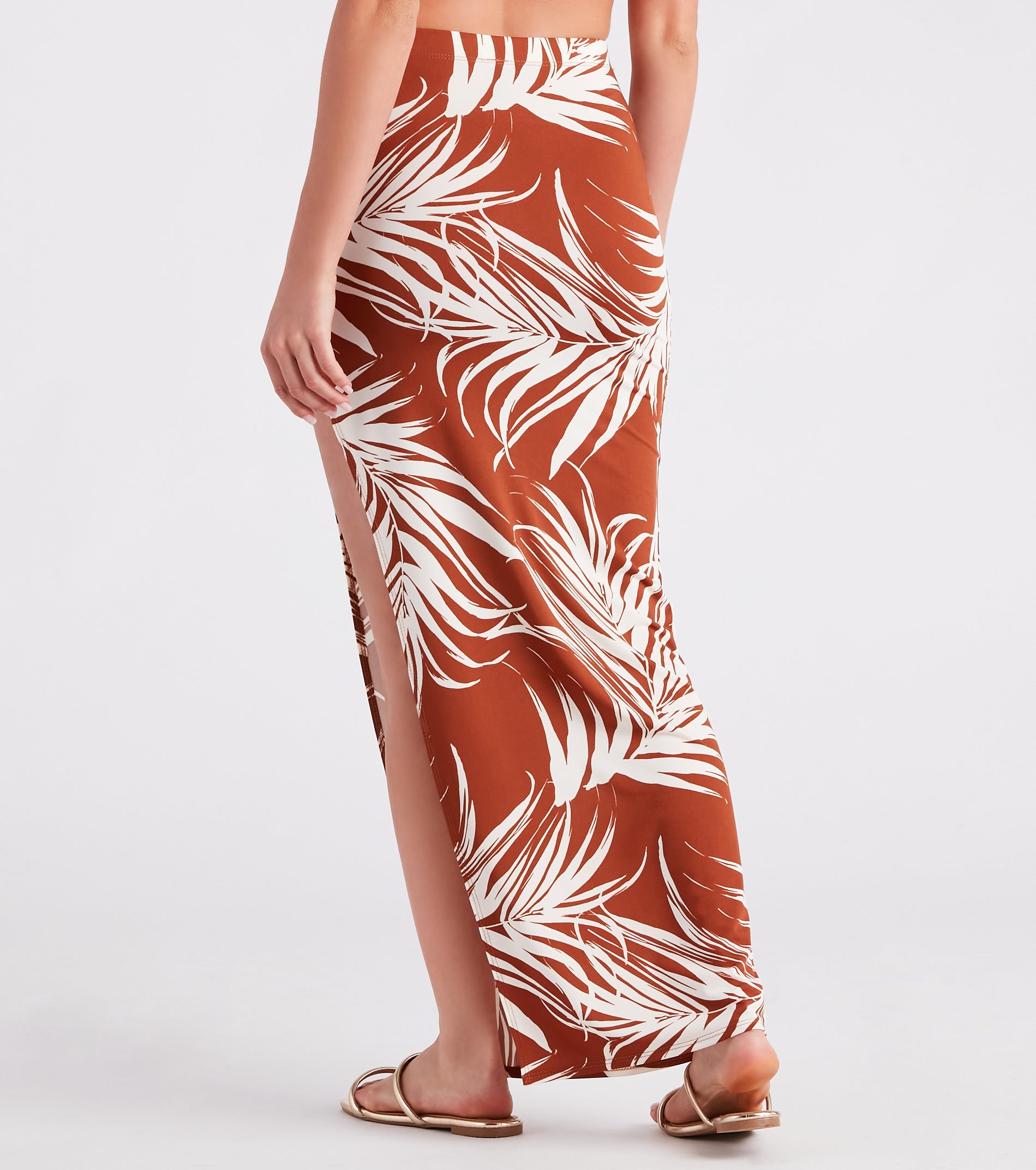 Island Breeze Tropical Print Midi Skirt