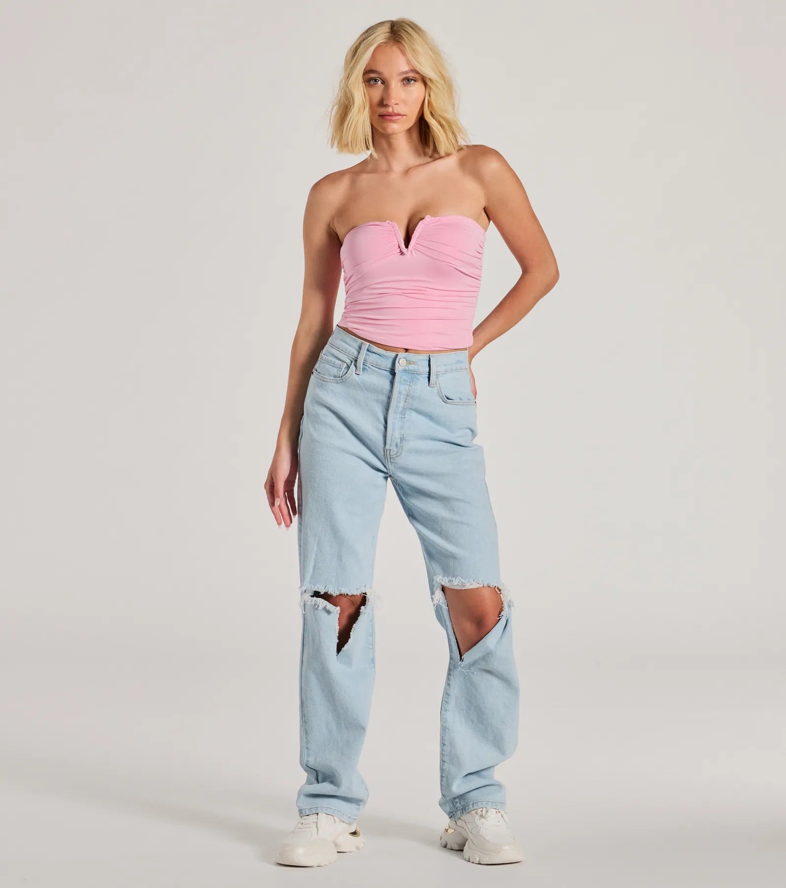 Flirty Find Strapless Ruched Knit Crop Top