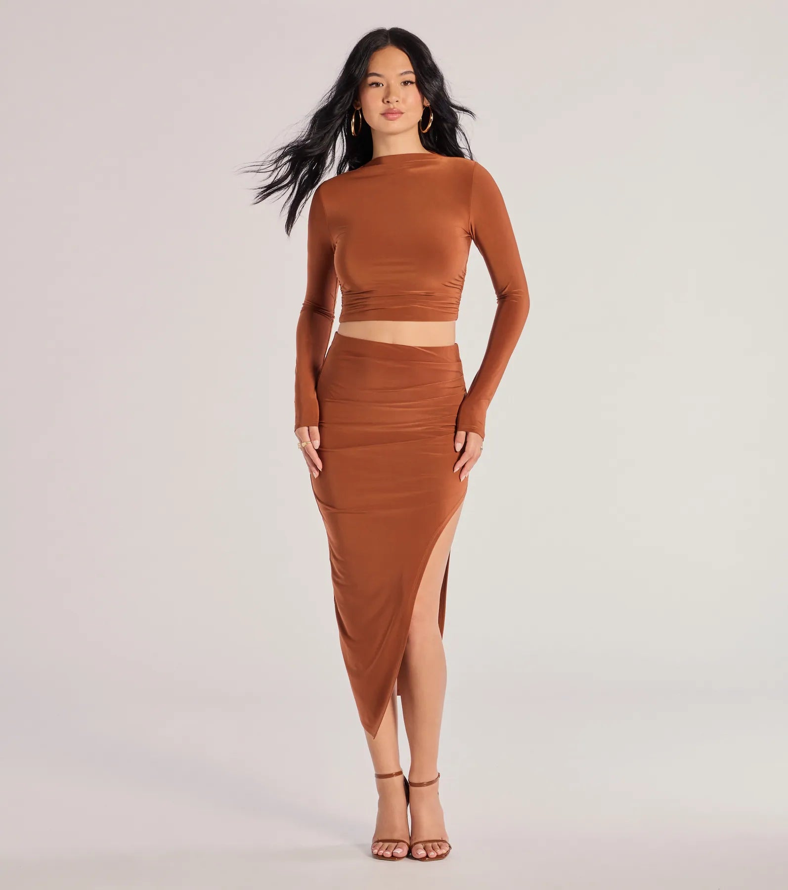 Bold Staple Ruched Asymmetrical Midi Skirt