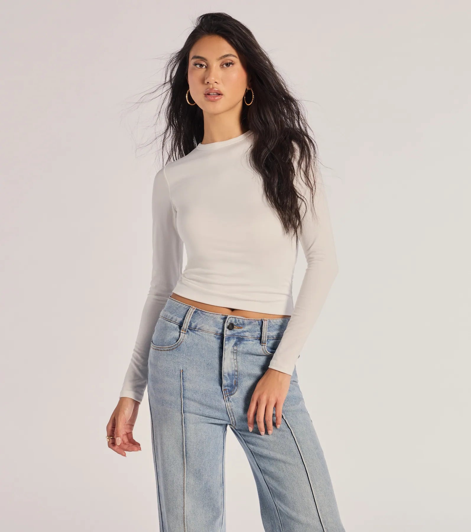 Fave Staple Knit Crew Neck Long Sleeve Top