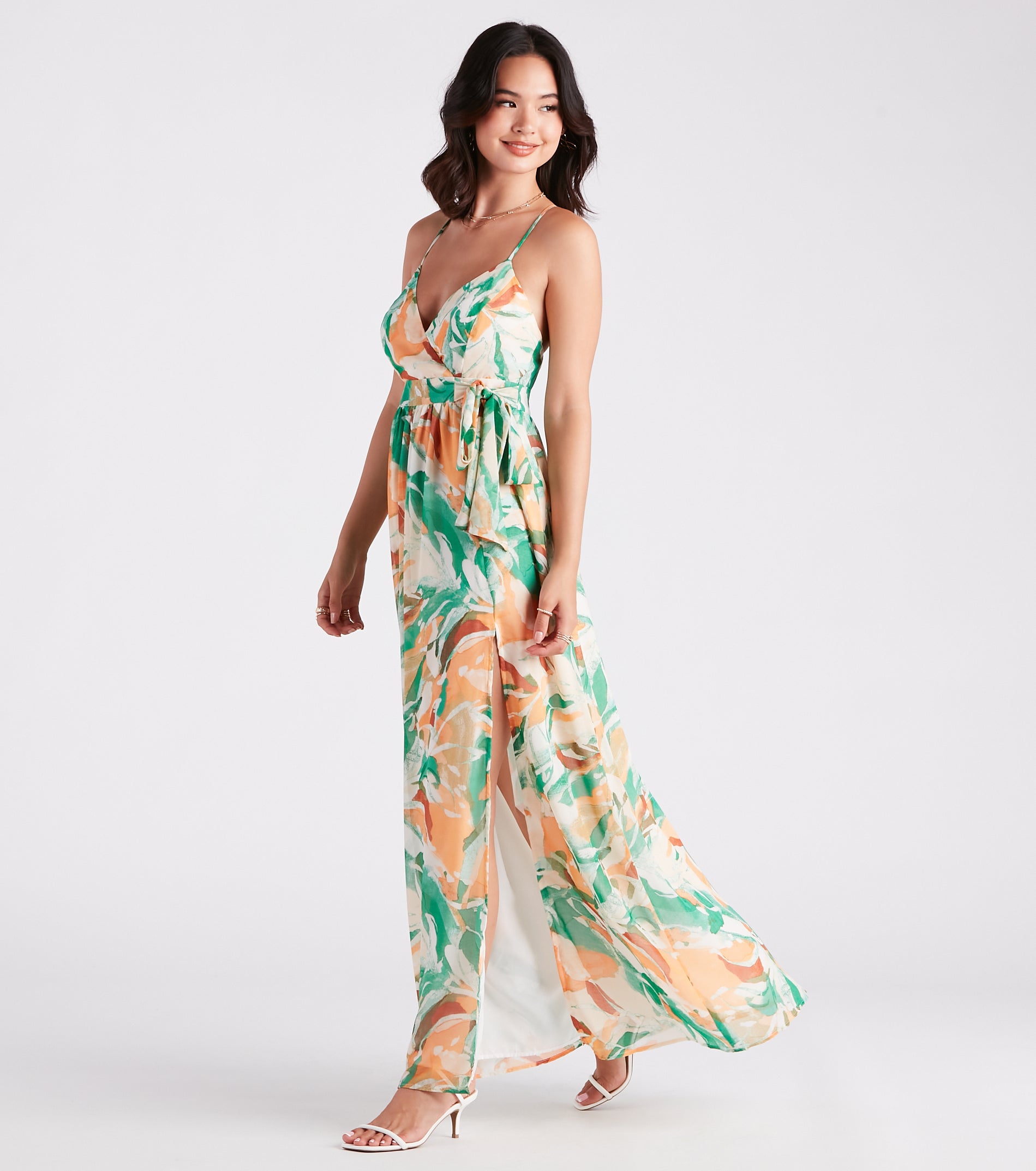 Wanna Getaway Chiffon Geometric Print Maxi Dress