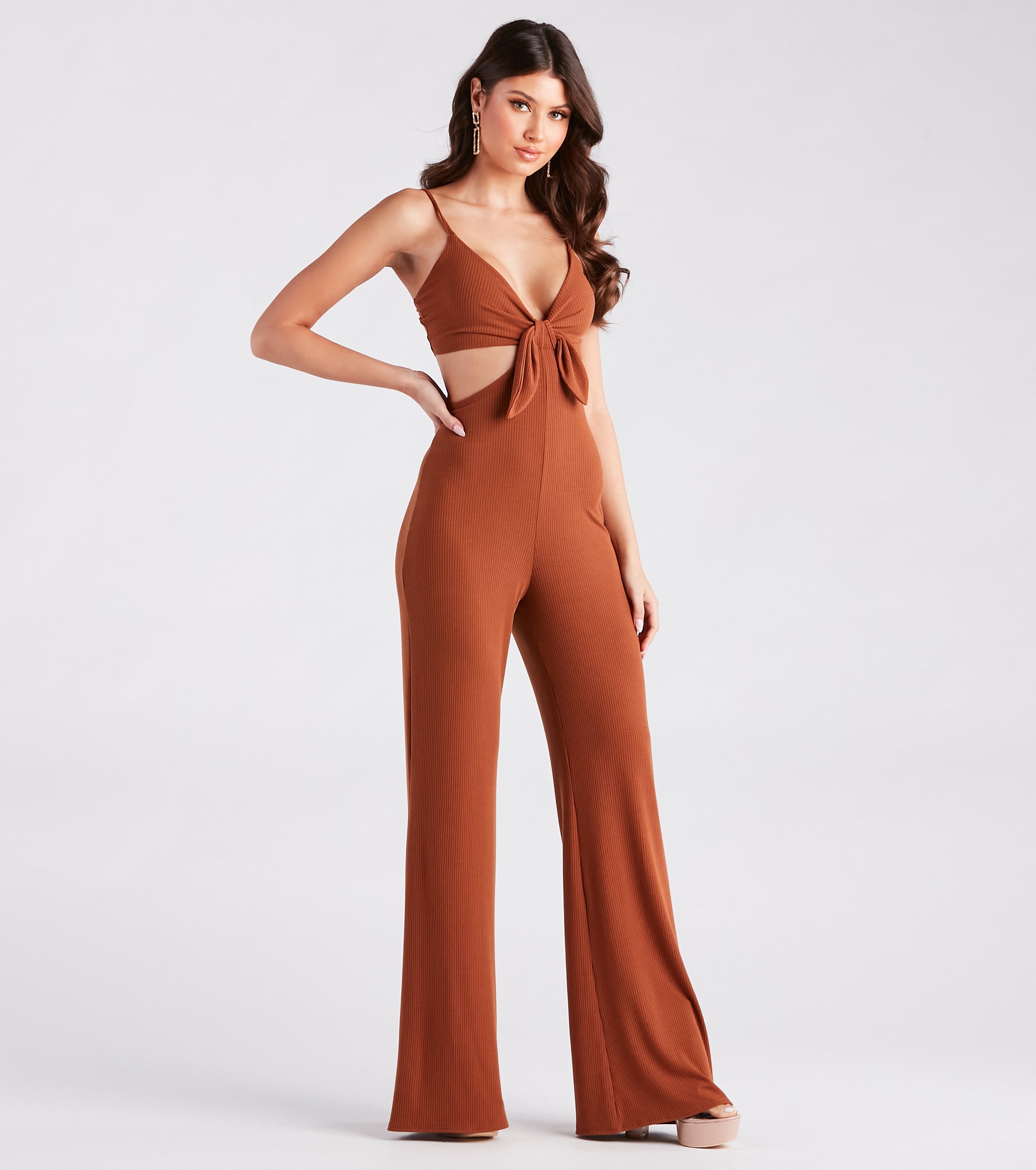 Getaway Girl Rib Knit Cutout Jumpsuit