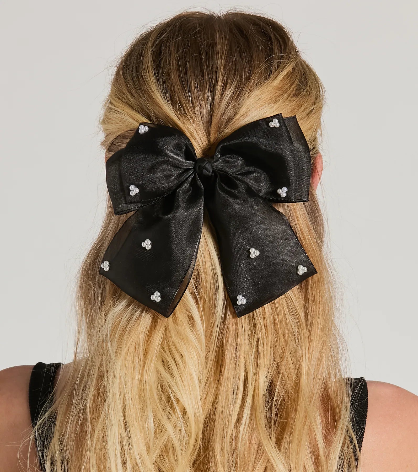 Feminine Charm Pearl Detail Hair Bow Barrette