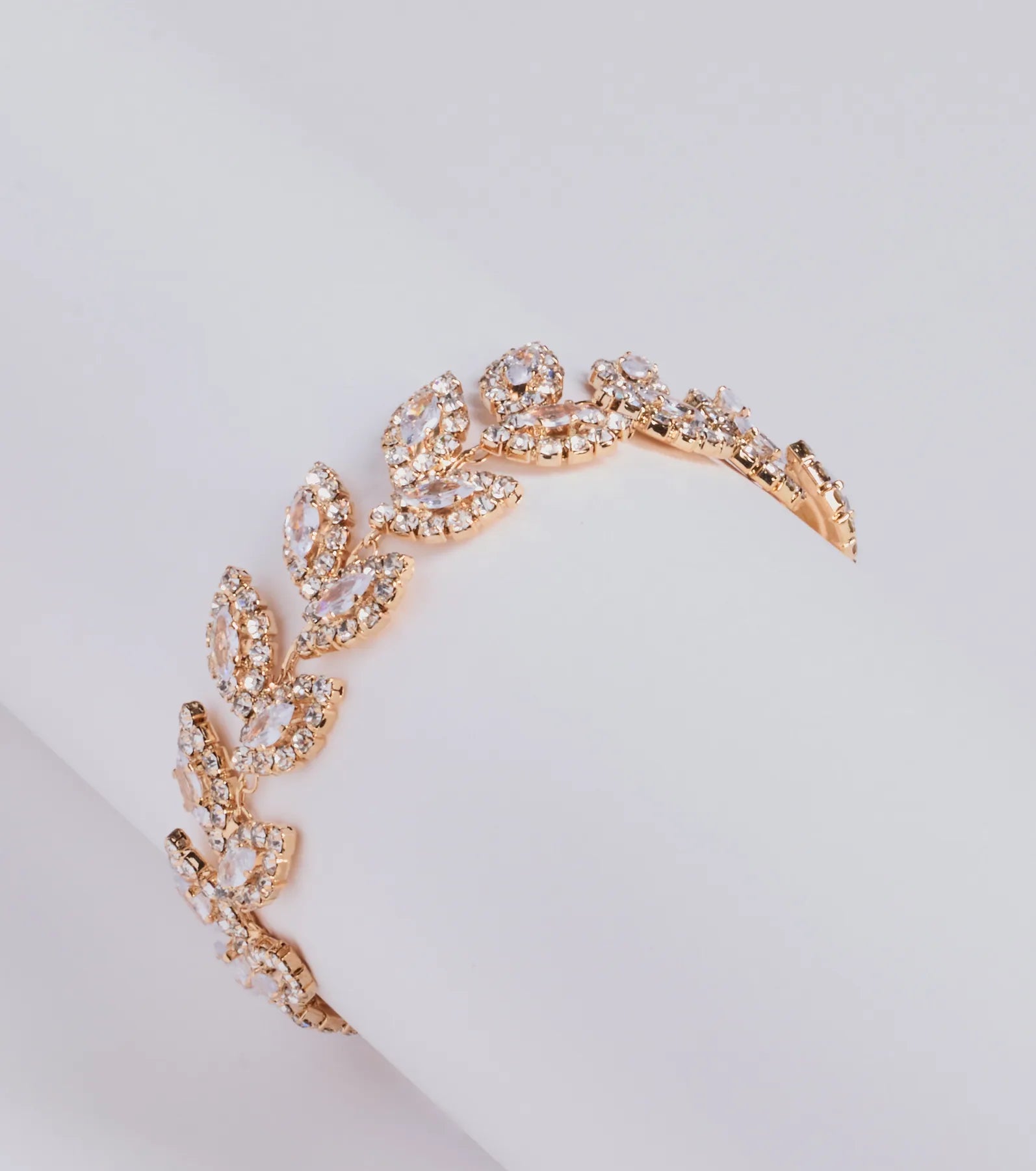 Elevated Glam Rhinestone Leaf Clasp Bracelet