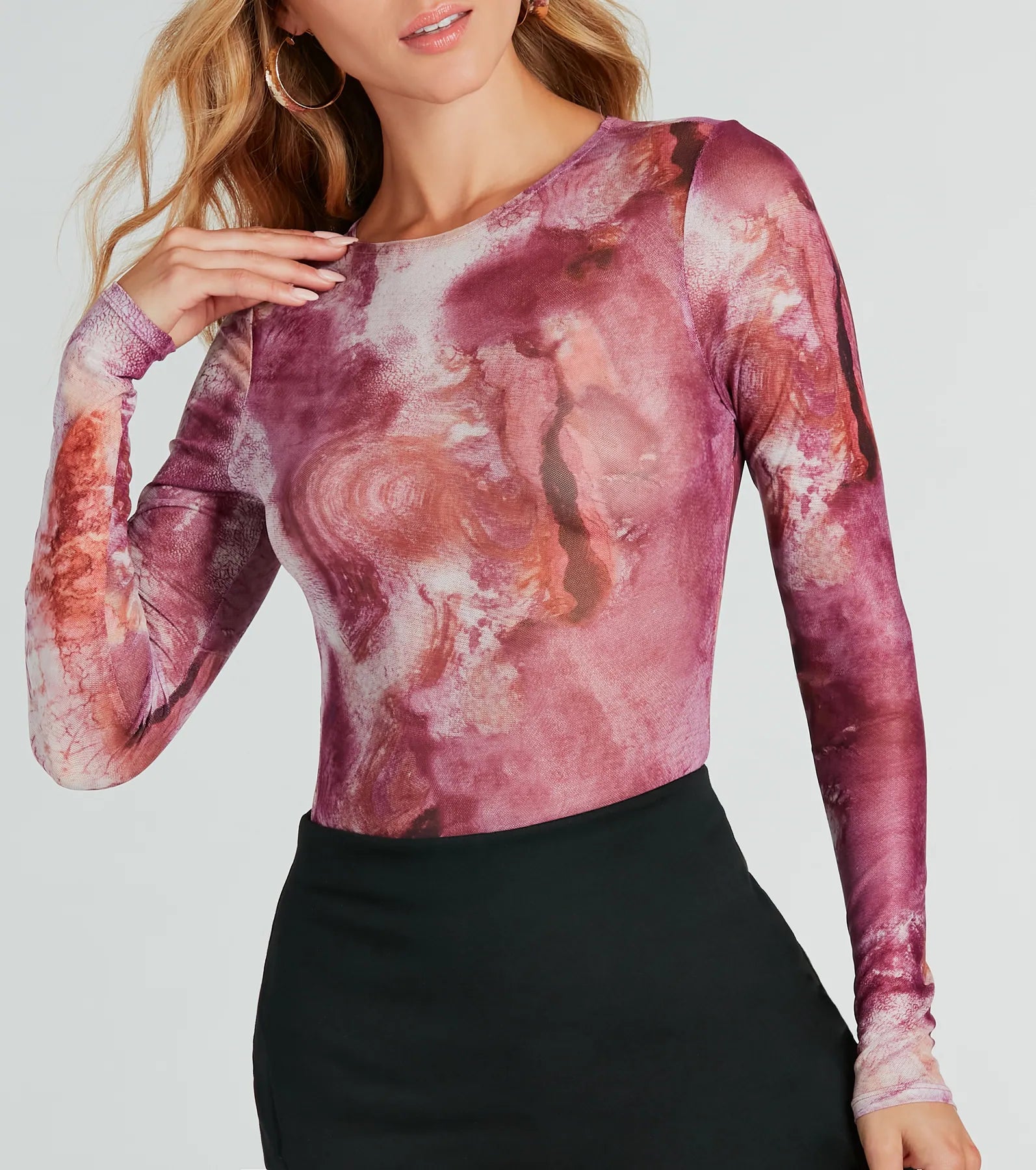 Marble Mood Mesh Long Sleeve Bodysuit