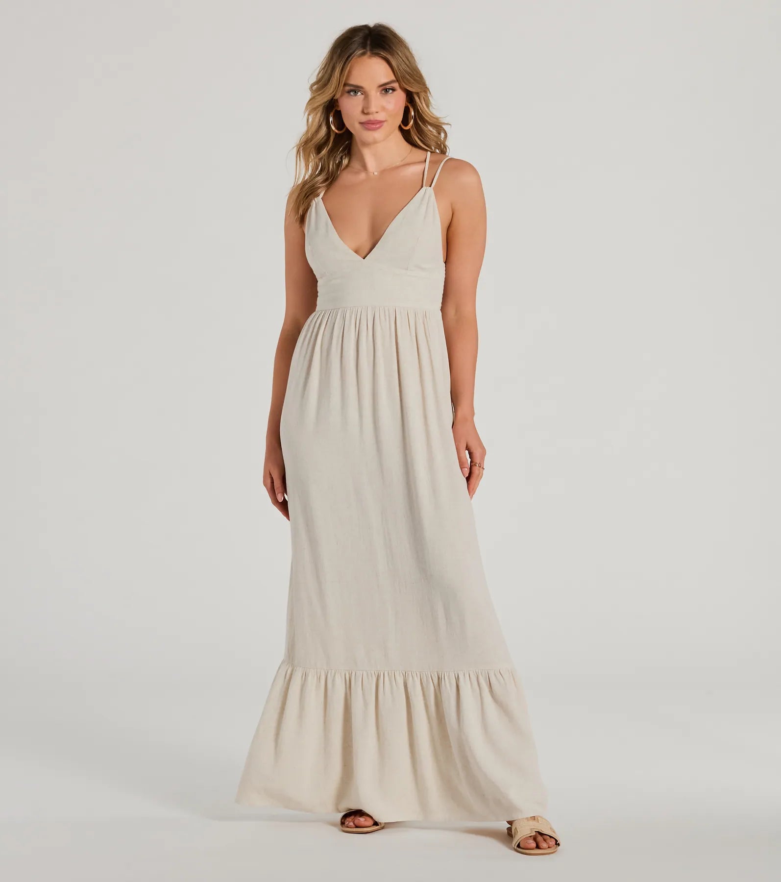 Covetable Charm V-Neck Ruffled Maxi Dress