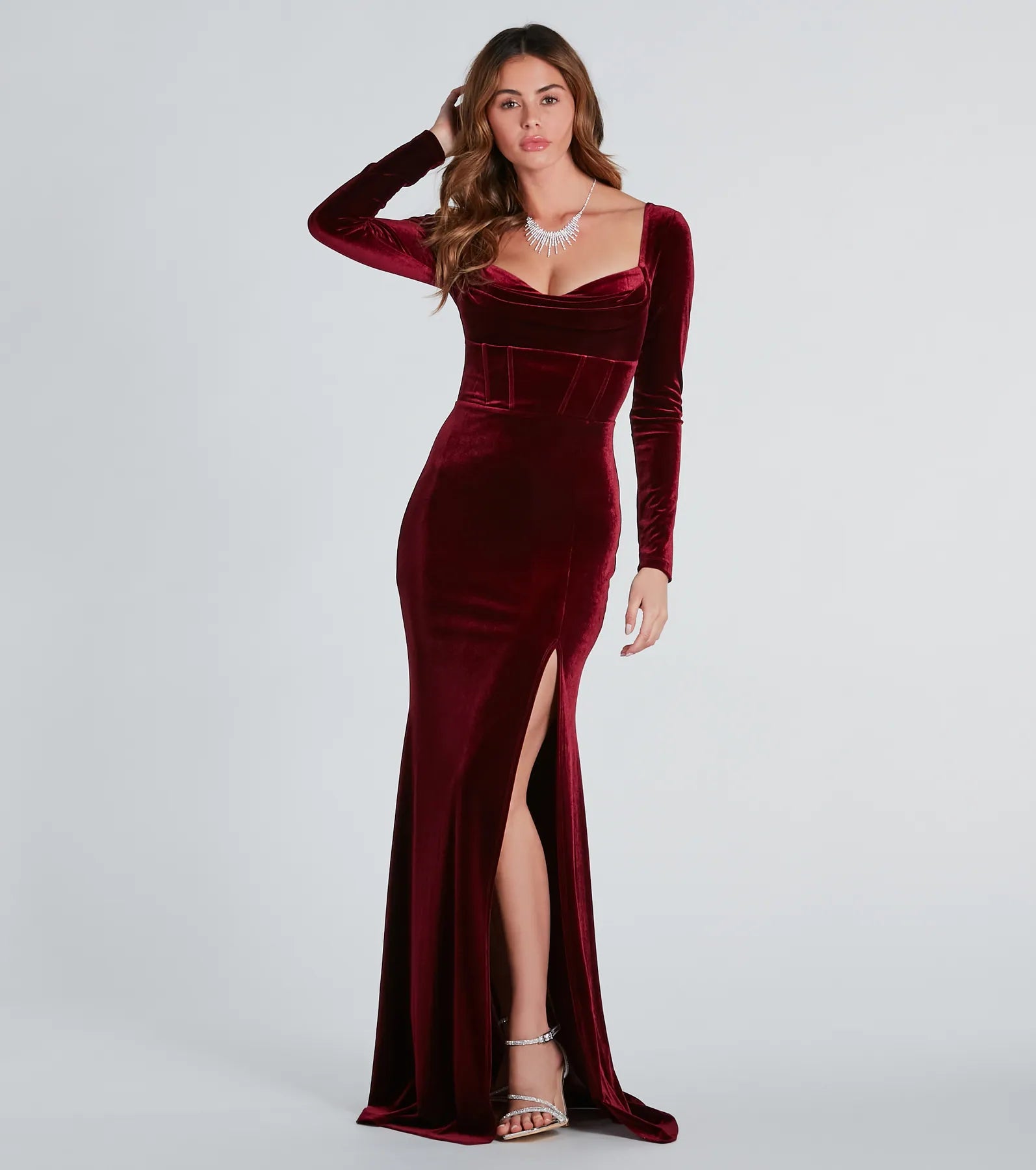 Pam Formal Velvet Long Sleeve Mermaid Dress