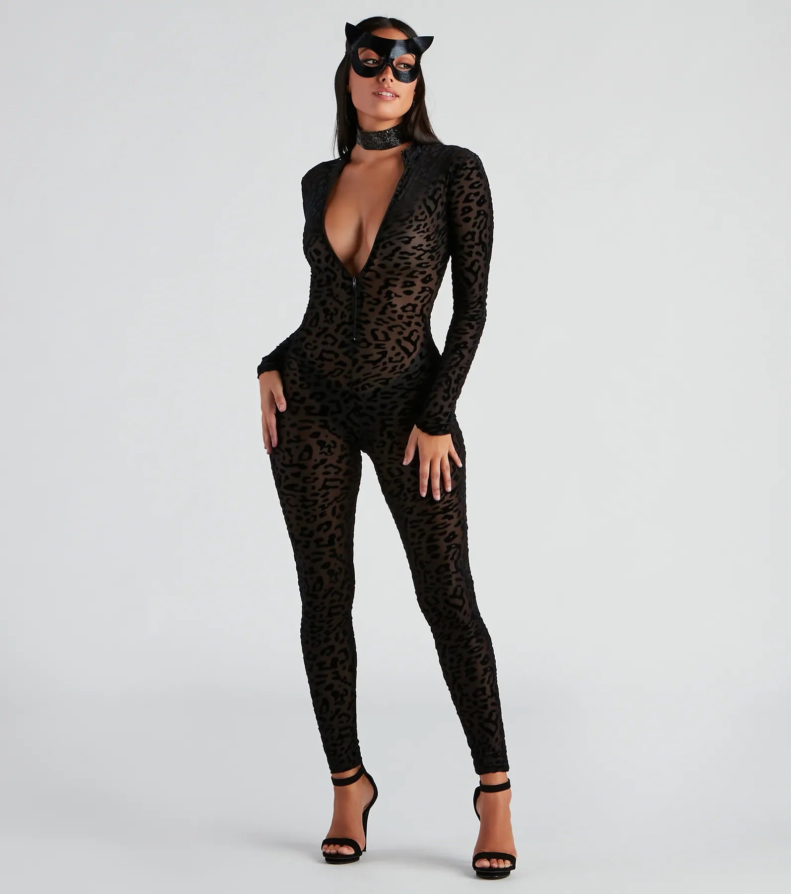 Fierce Flair Leopard Print Sheer Mesh Catsuit