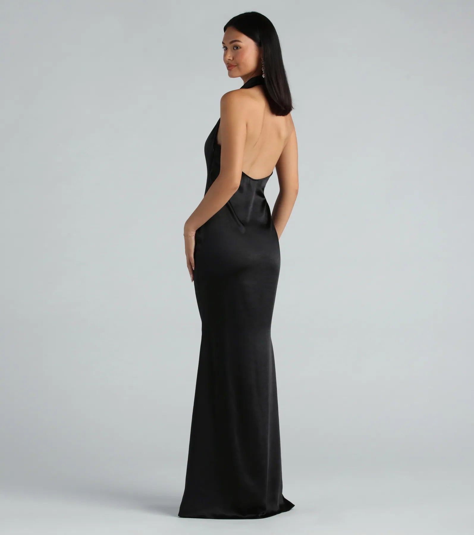 Amber Formal Satin Halter Open Back Long Dress