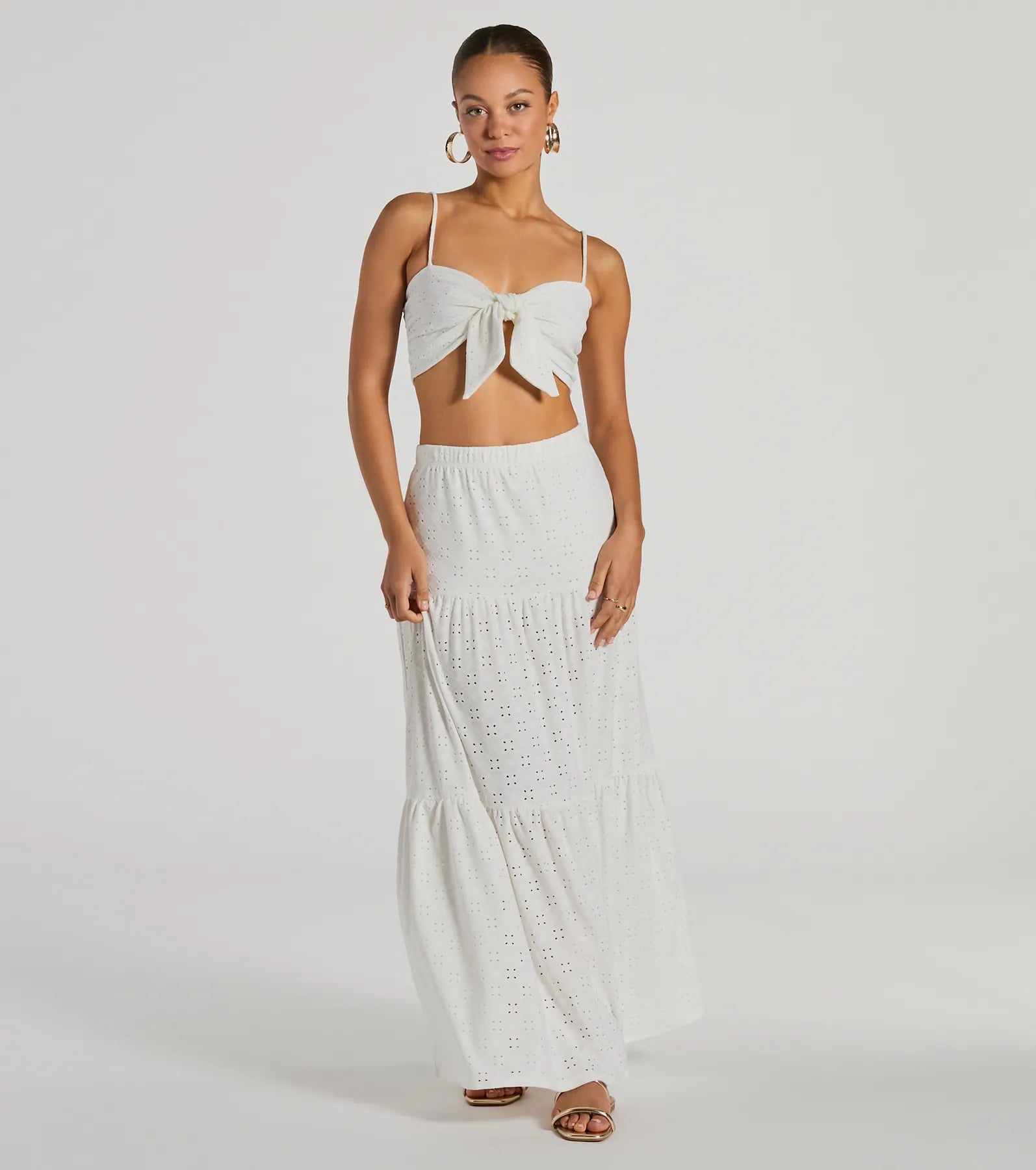 Vibe Of Summer High Rise Eyelet Maxi Skirt