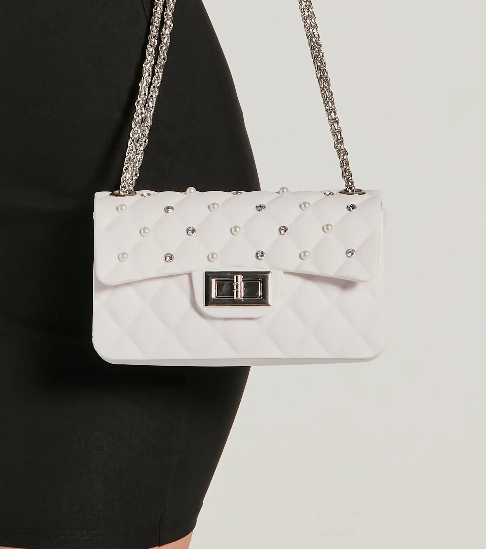 On The Go Babe Faux Pearl Jelly Crossbody Bag