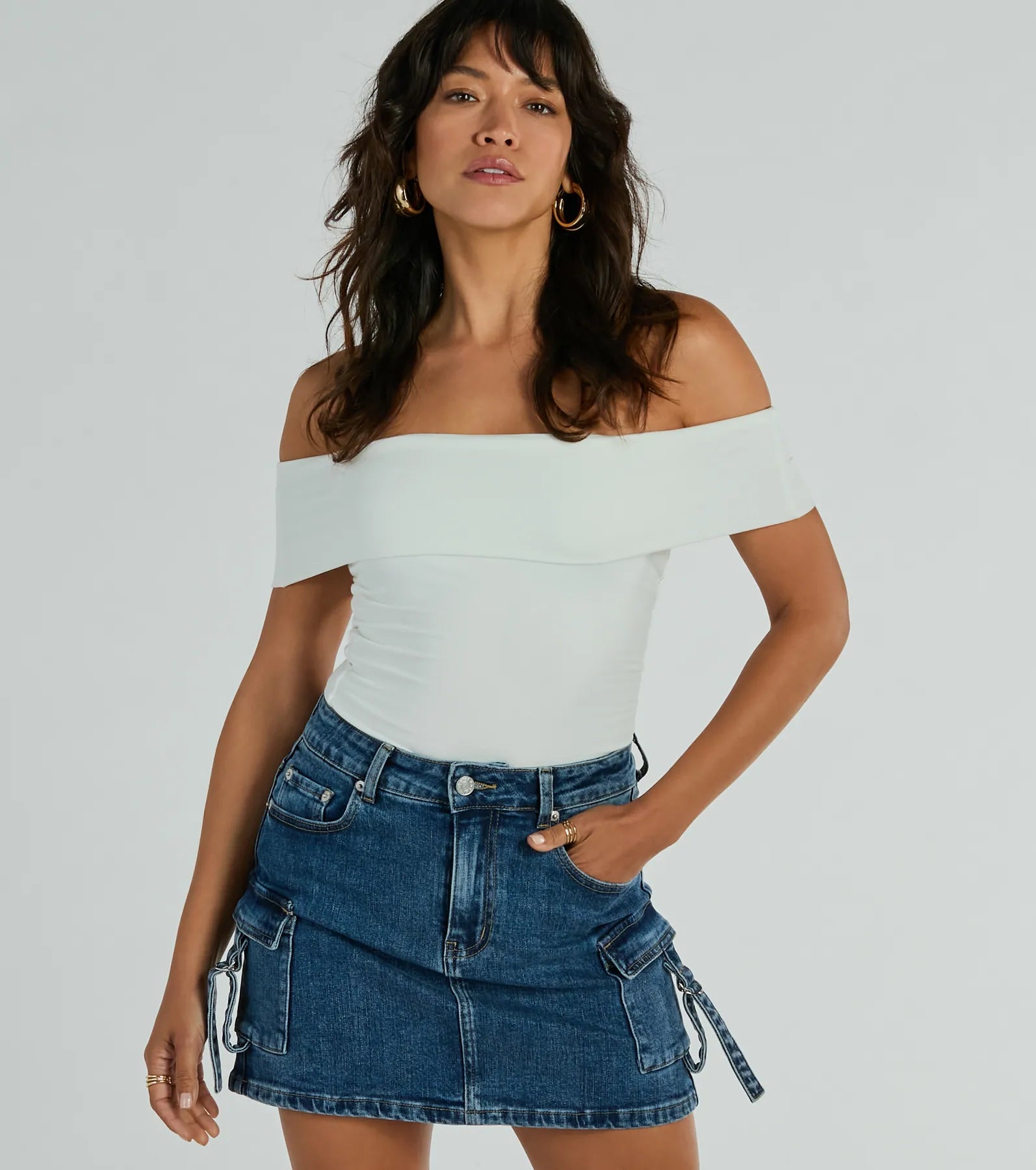 Spotted In Town Off-The-Shoulder Crop Top