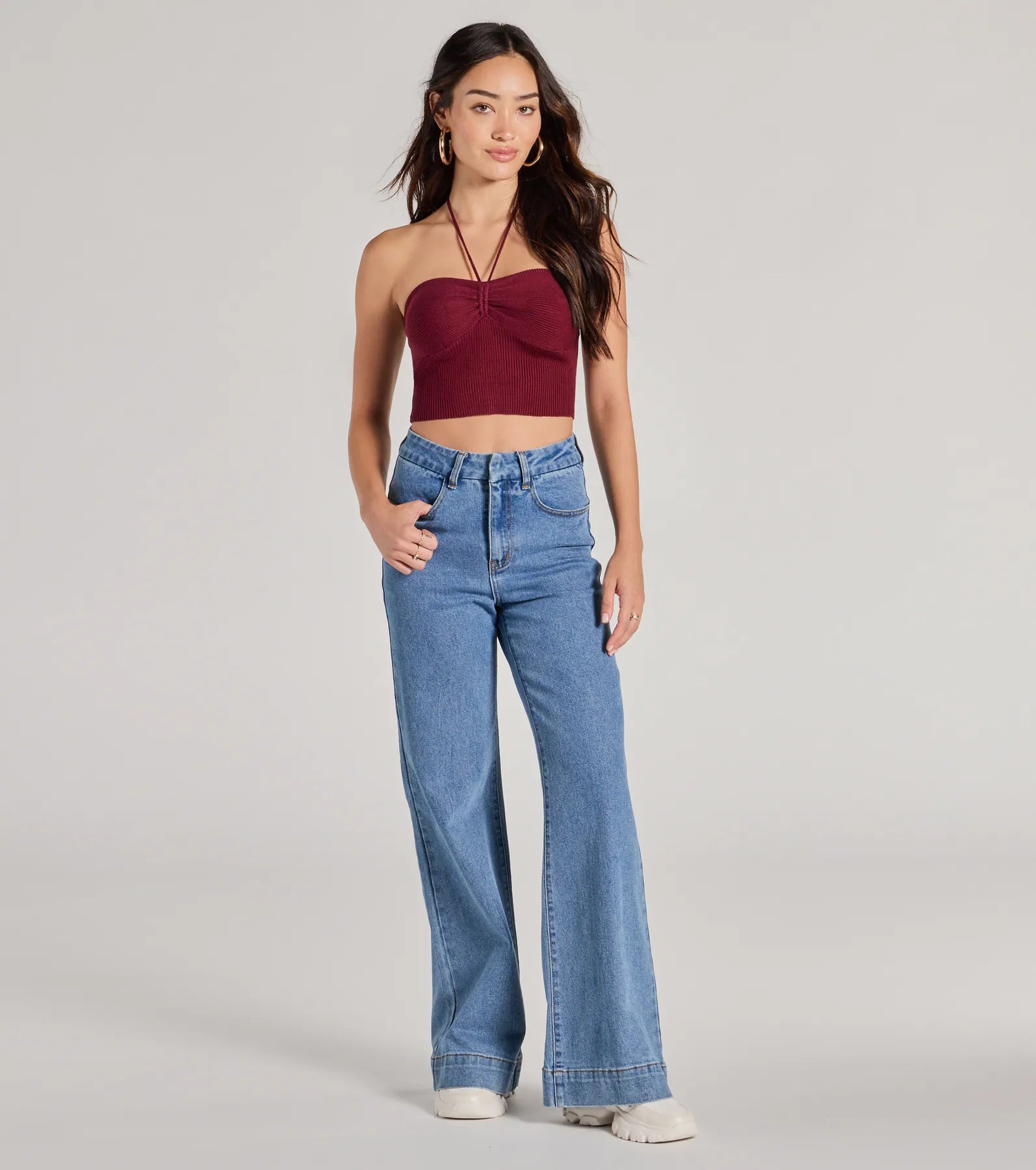 Stylish Basic Halter Rib Knit Crop Top