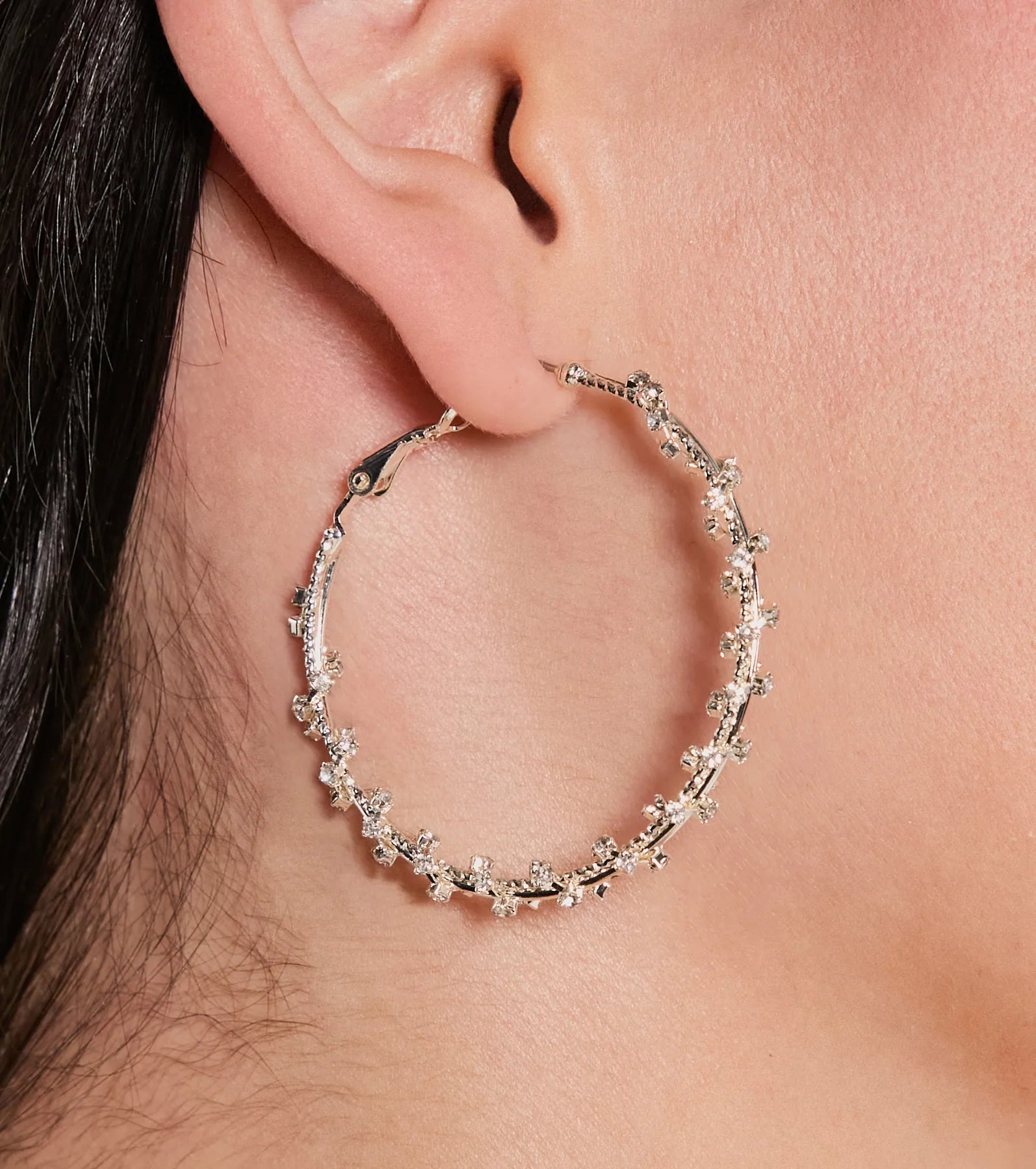 Dainty Brilliance Rhinestone Hoop Earrings