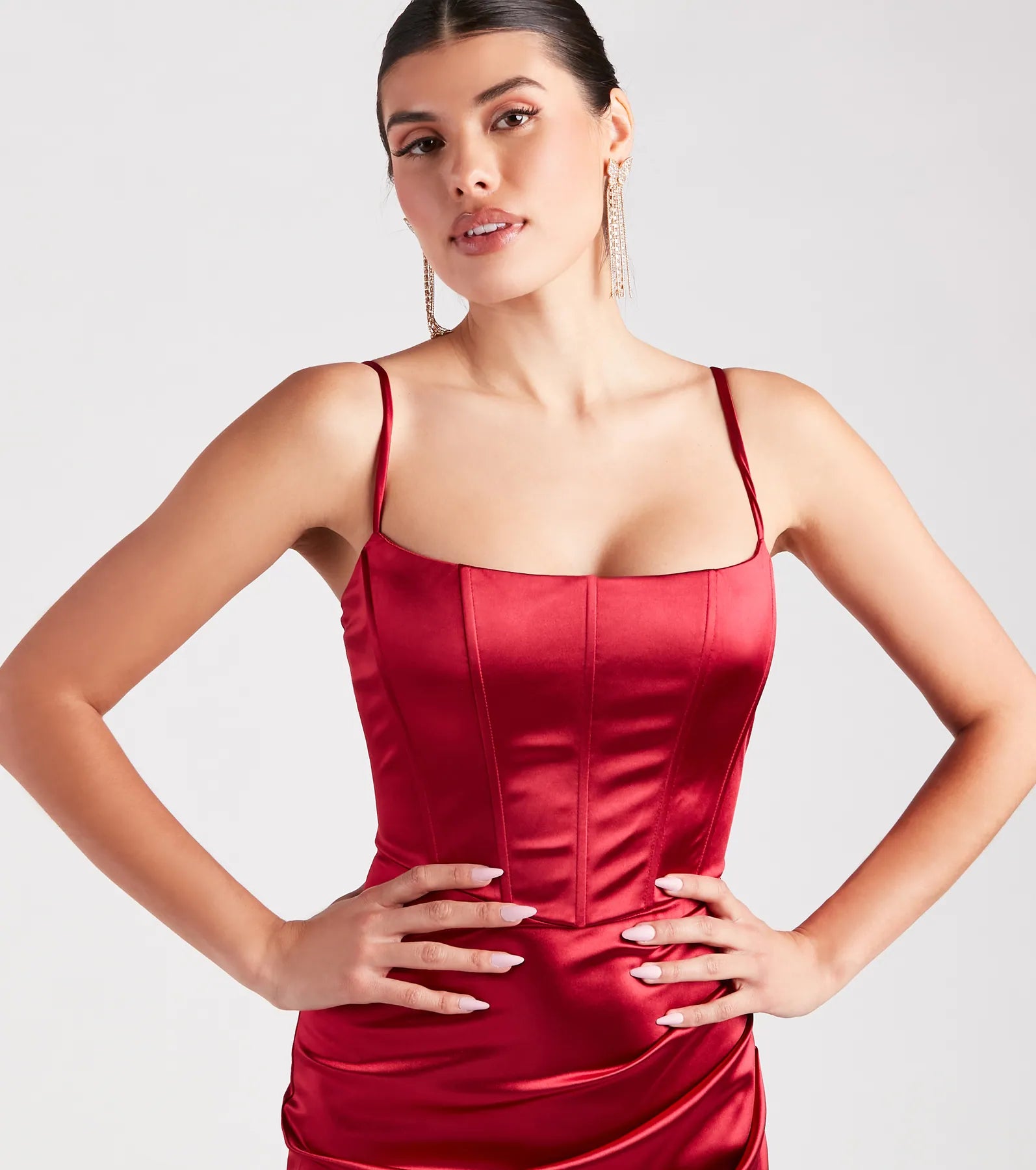 Helena Formal Satin Corset Slit Dress